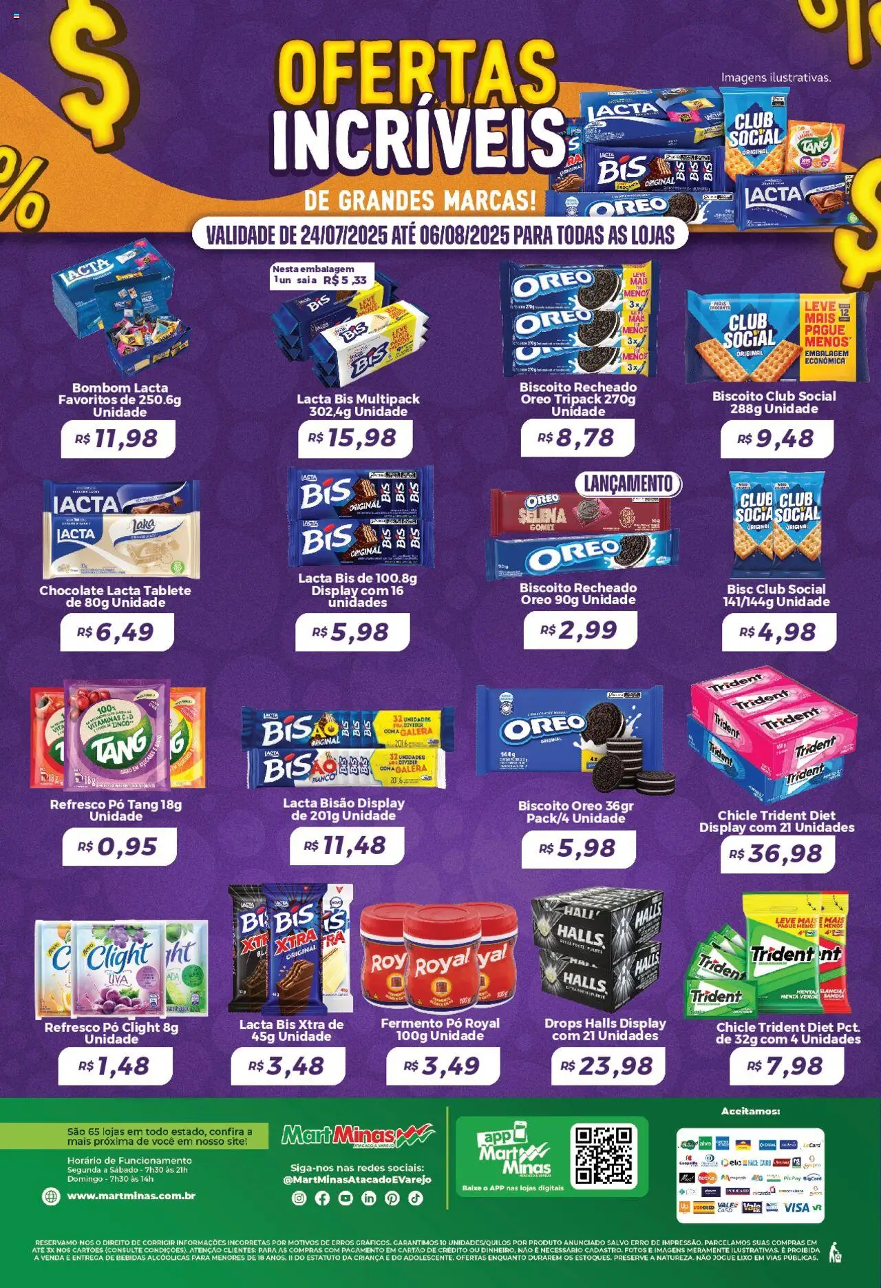 Mart Minas Folheto - válido de 24.07.2025 | Página: 2 | Produtos: Biscoito, Refresco, Biscoito recheado, Bombom