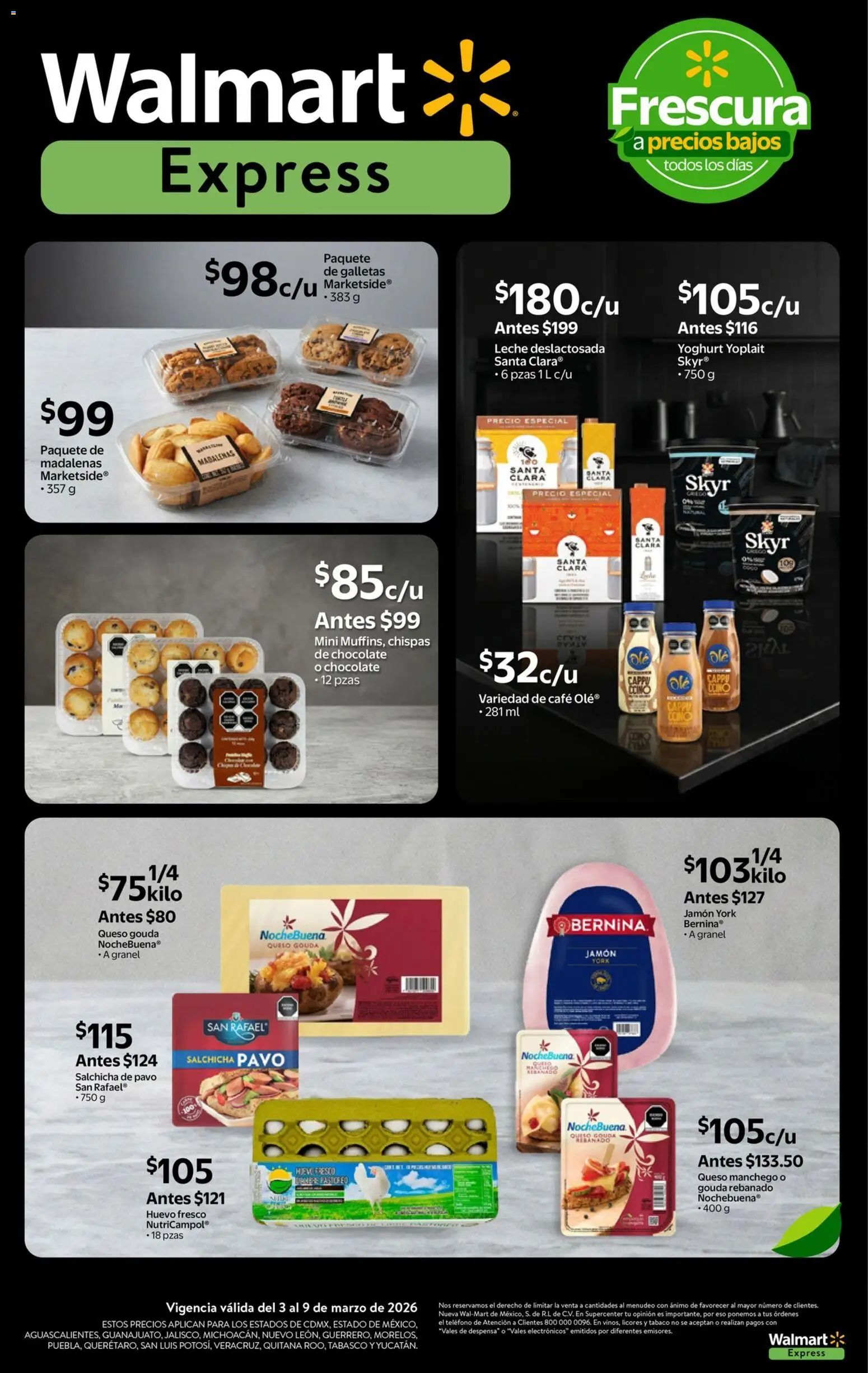 Nuevas ofertas de Walmart Express válidas en toda la República Mexicana desde el 03.03.2026. ¡Encuentra las mejores ofertas en Walmart Express folleto! | Página: 4 | Productos: Huevo, Leche, Queso, Café
