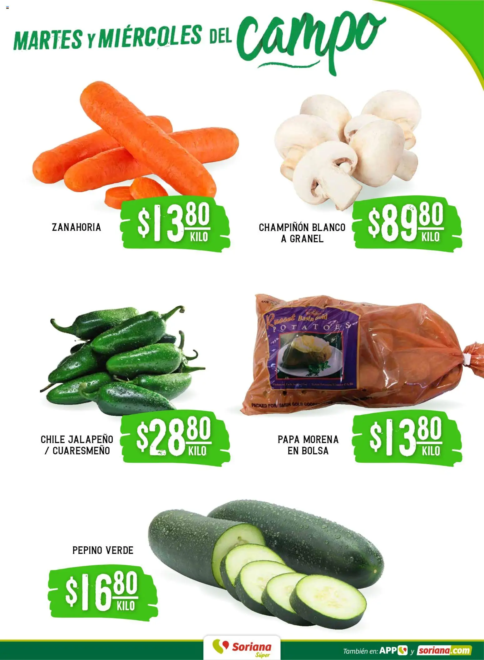 Nuevas ofertas de Soriana válidas en toda la República Mexicana desde el 20.01.2026. ¡Encuentra las mejores ofertas en Soriana - Martes y Miércoles del Campo Súper: Saltillo y Torreón! | Página: 3 | Productos: Papa, Bolsa, Zanahoria