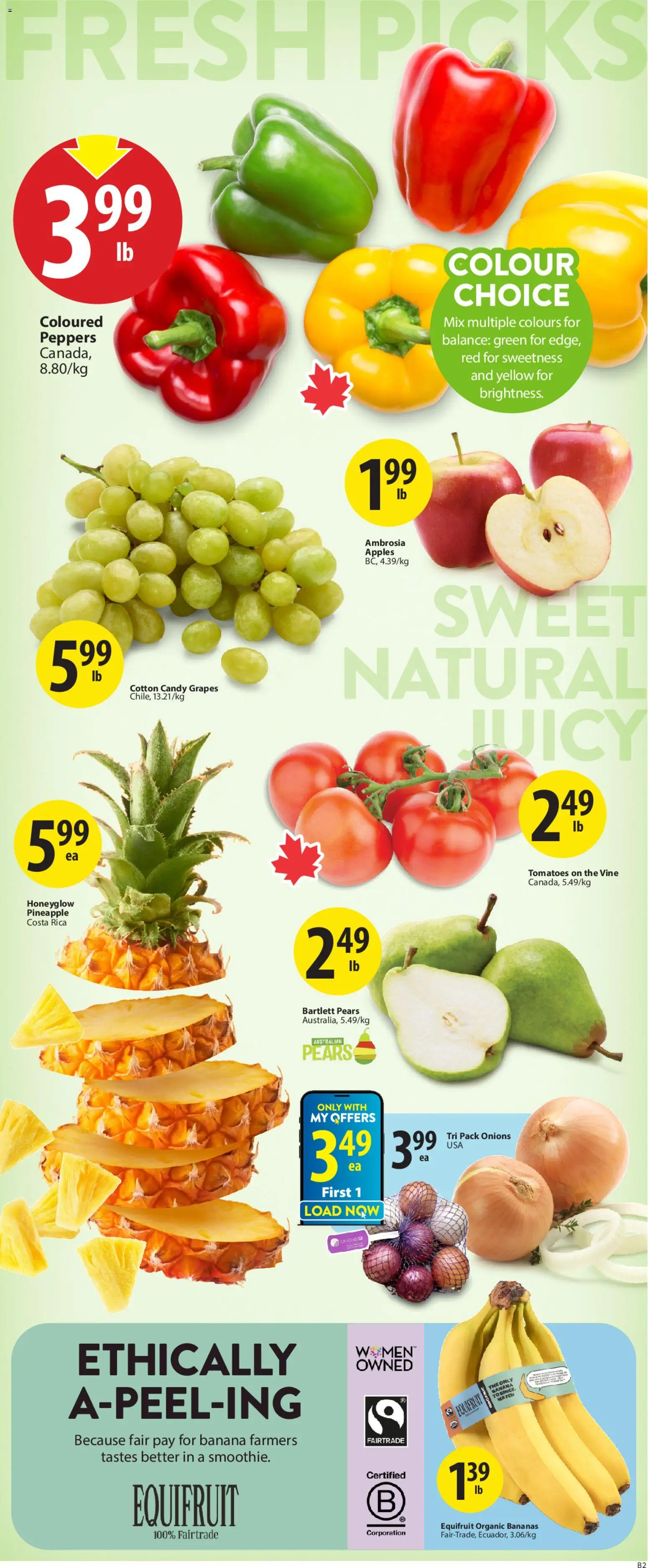 Save on foods flyer valid from 16.04.2026 | Page: 3 | Products: Pineapple, Apples, Tomatoes, Bananas