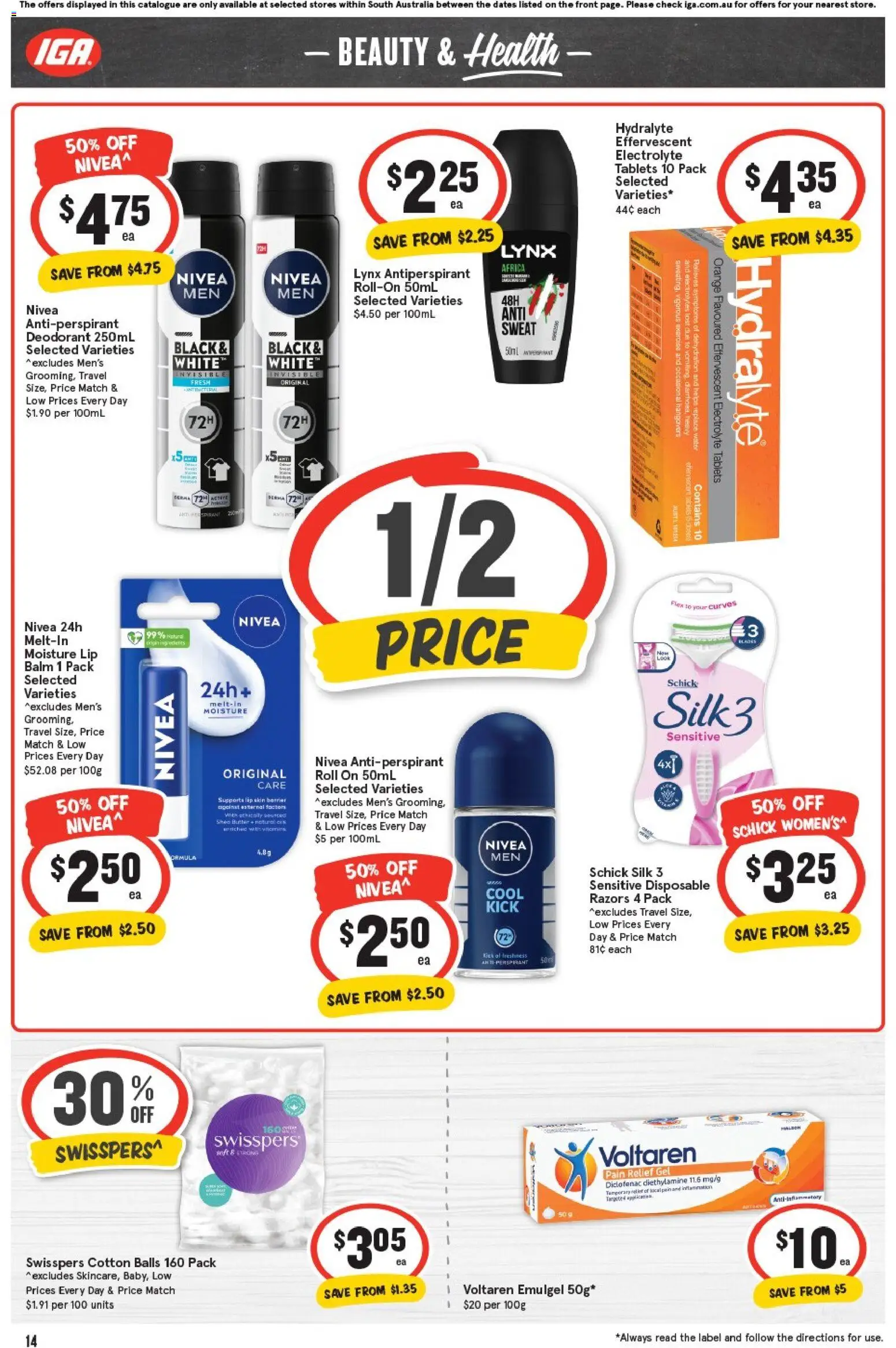 IGA catalogue - valid from 05.11.2025 | Page: 14 | Products: Deodorant, Antiperspirant, Water, Pain relief