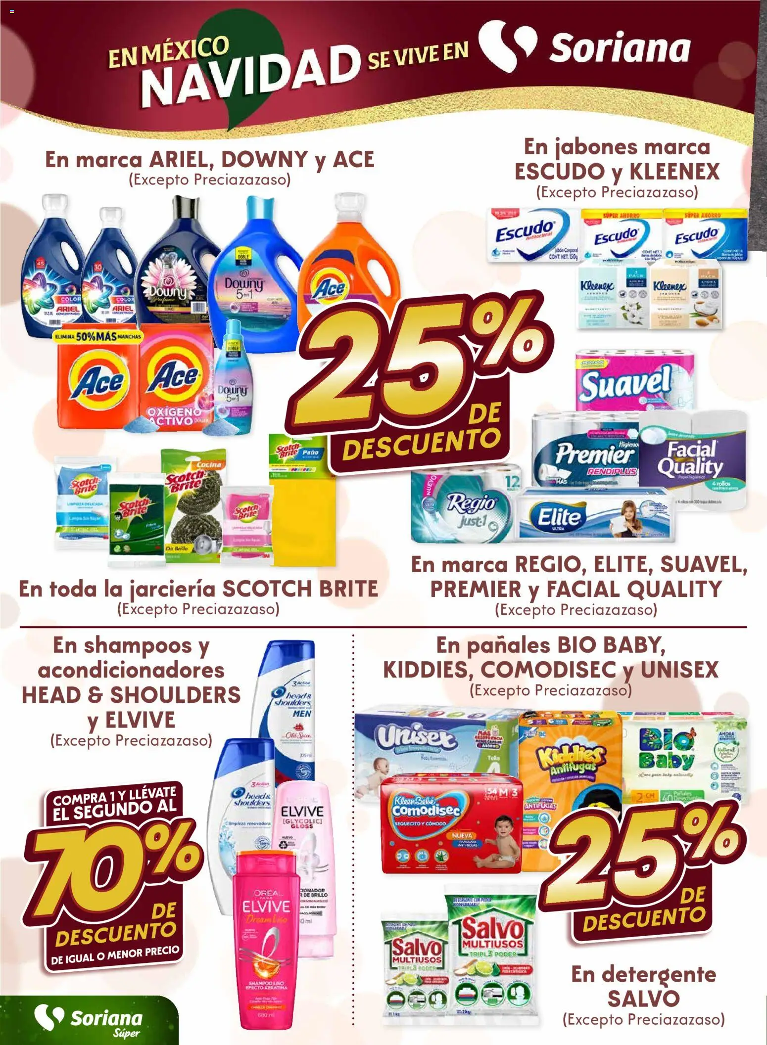 Nuevas ofertas de Soriana válidas en toda la República Mexicana desde el 28.11.2025. ¡Encuentra las mejores ofertas en Soriana - Fin de Semana Súper: Ver, Tab, Chis, Camp, Yuc y Q. Roo! | Página: 4 | Productos: Detergente, Brillo, Pañales, Jabón