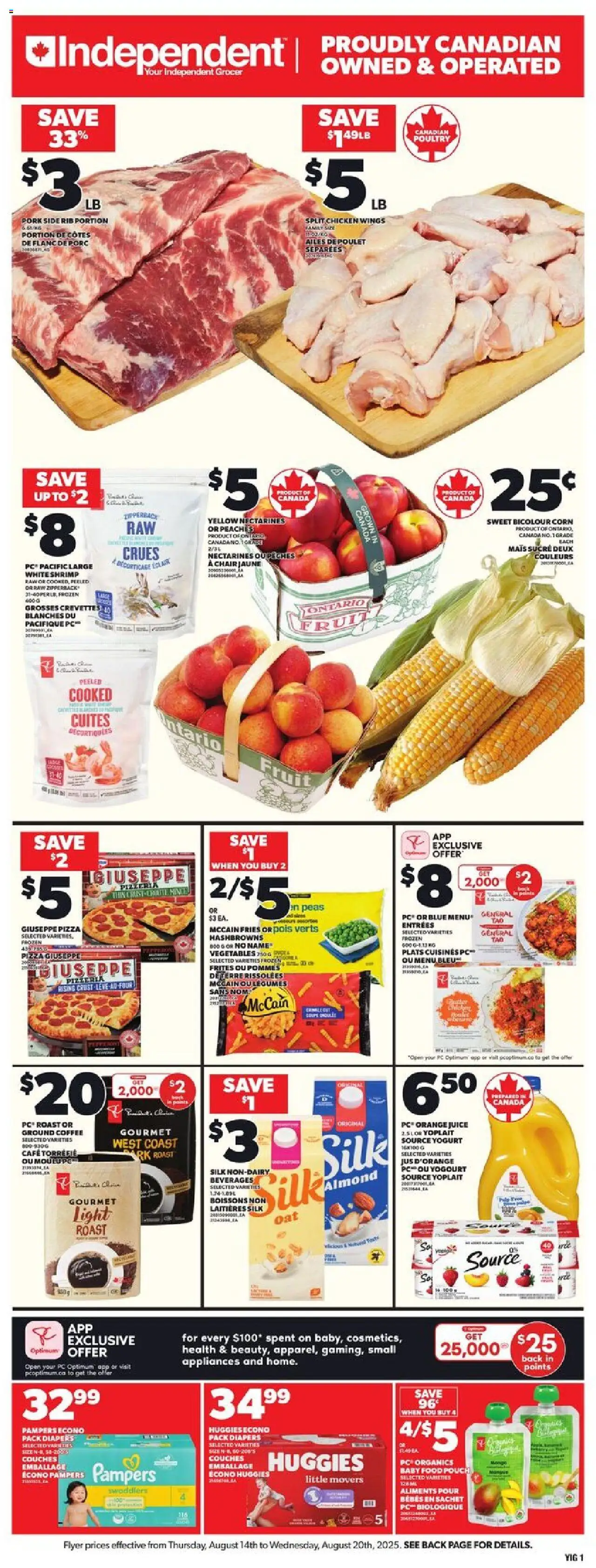 Independent Grocer flyer valid from 14.08.2025 | Page: 3 | Products: Chair, Juice, Chicken, Pork