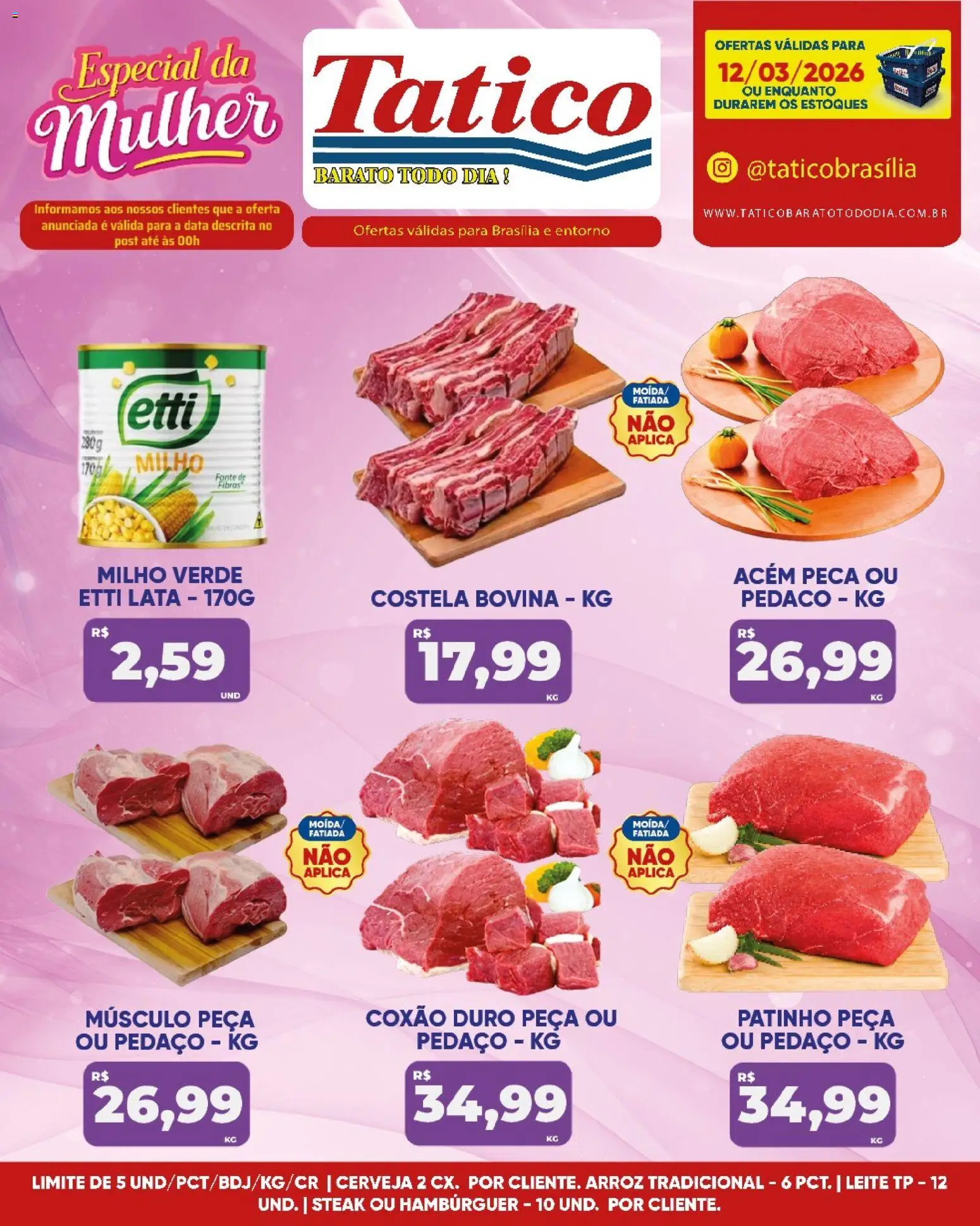 Tatico Folheto - válido de 12.03.2026 | Página: 12 | Produtos: Acém, Leite, Cerveja, Arroz