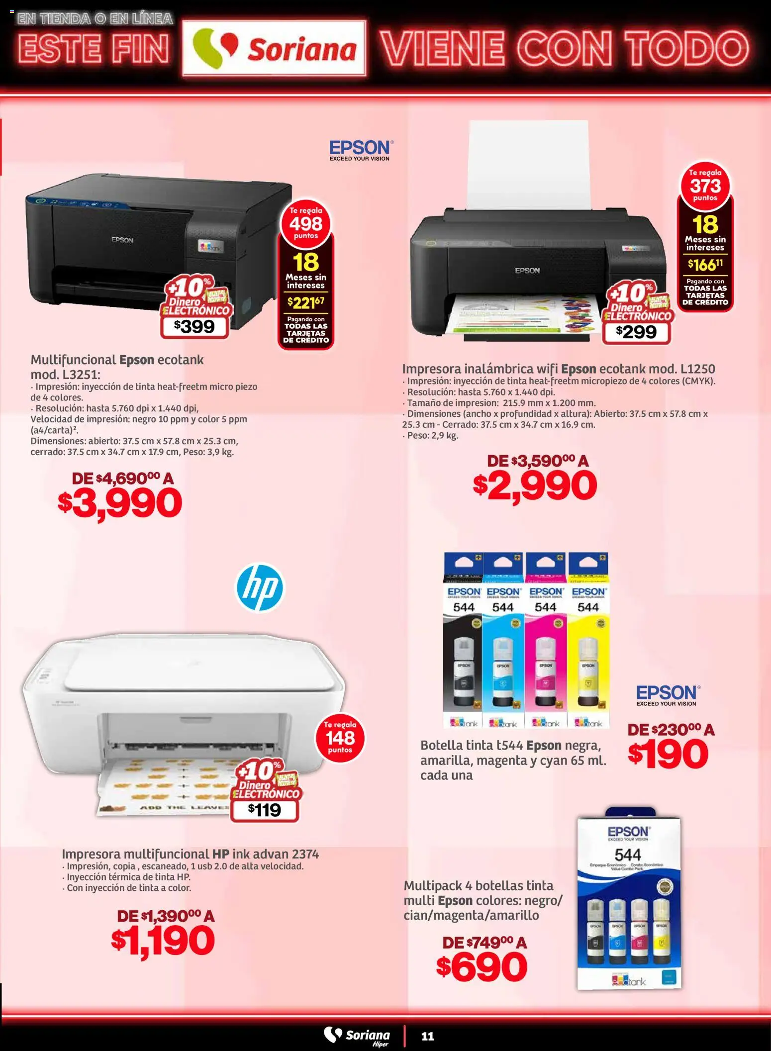 Nuevas ofertas de Soriana válidas en toda la República Mexicana desde el 05.11.2025. ¡Encuentra las mejores ofertas en Soriana - Este fin Soriana viene con todo Híper Nacional! | Página: 11 | Productos: Usb, Impresora, Botella, Té