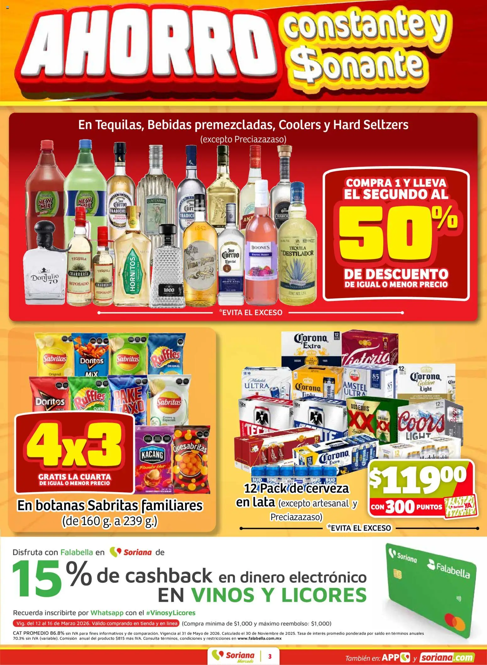 Nuevas ofertas de Soriana válidas en toda la República Mexicana desde el 12.03.2026. ¡Encuentra las mejores ofertas en Soriana - Fin de Semana Mercado: Ver, Tab, Chis, Camp, Yuc y Q. Roo! | Página: 3 | Productos: Queso, Cerveza, Tequila
