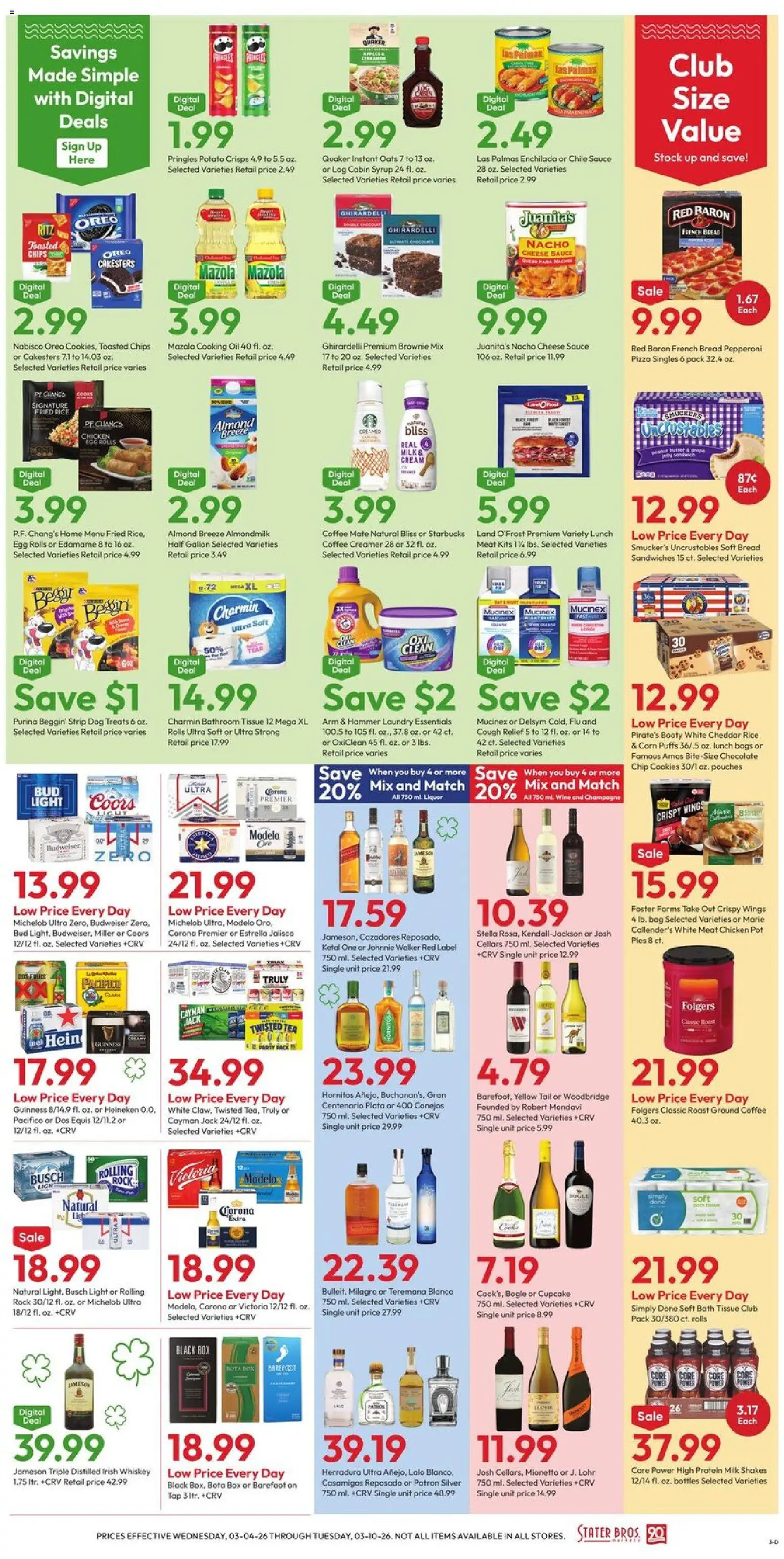 Stater Bros Weekly Ad - valid from 04.03.2026 | Page: 3 | Products: Dog Treats, Cheese, Oil, Bag