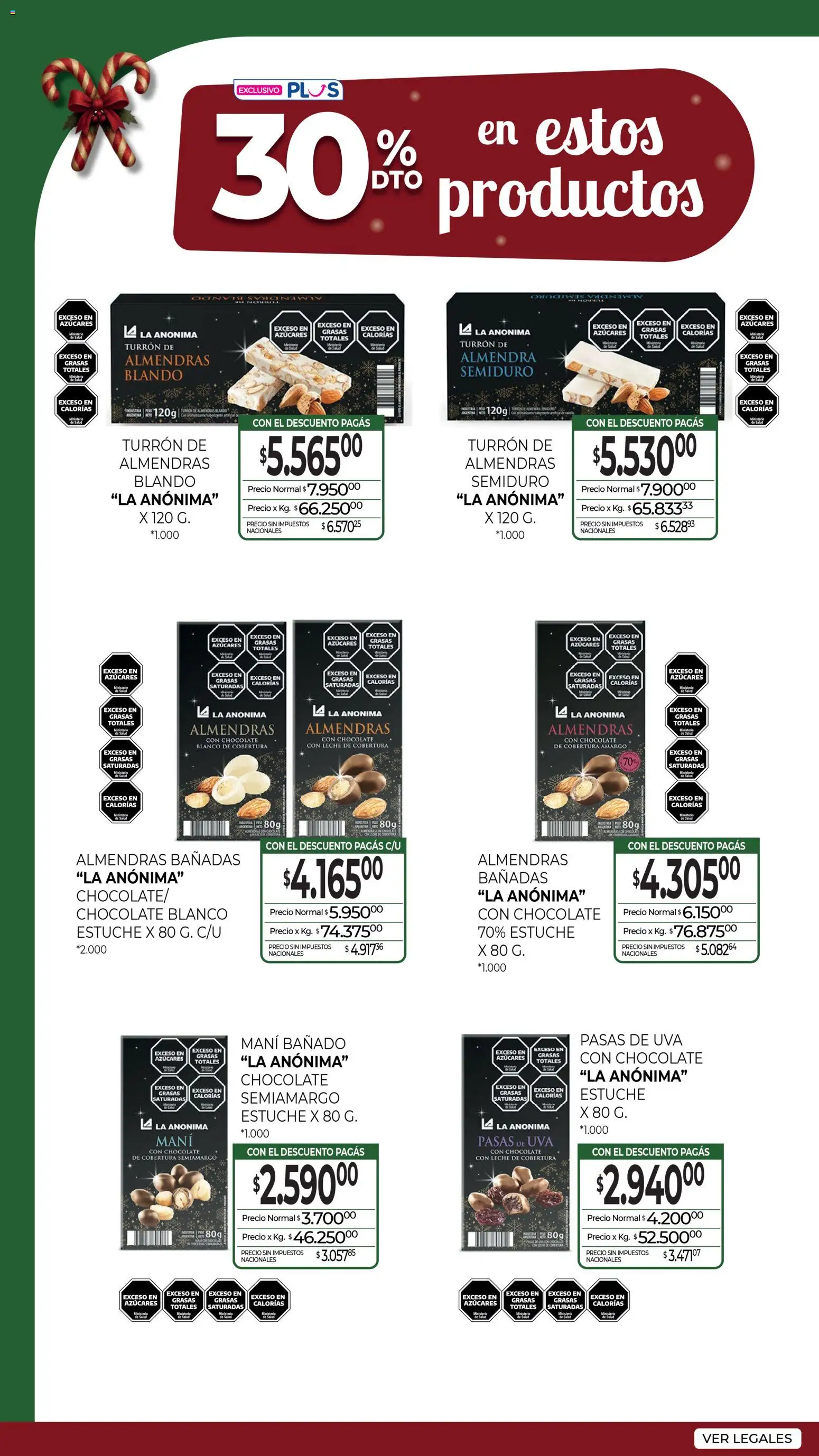 La Anonima catálogo │ válido desde el 04.12.2025 | Página: 4 | Productos: Pasas de uva, Almendra, Chocolate, Turrón