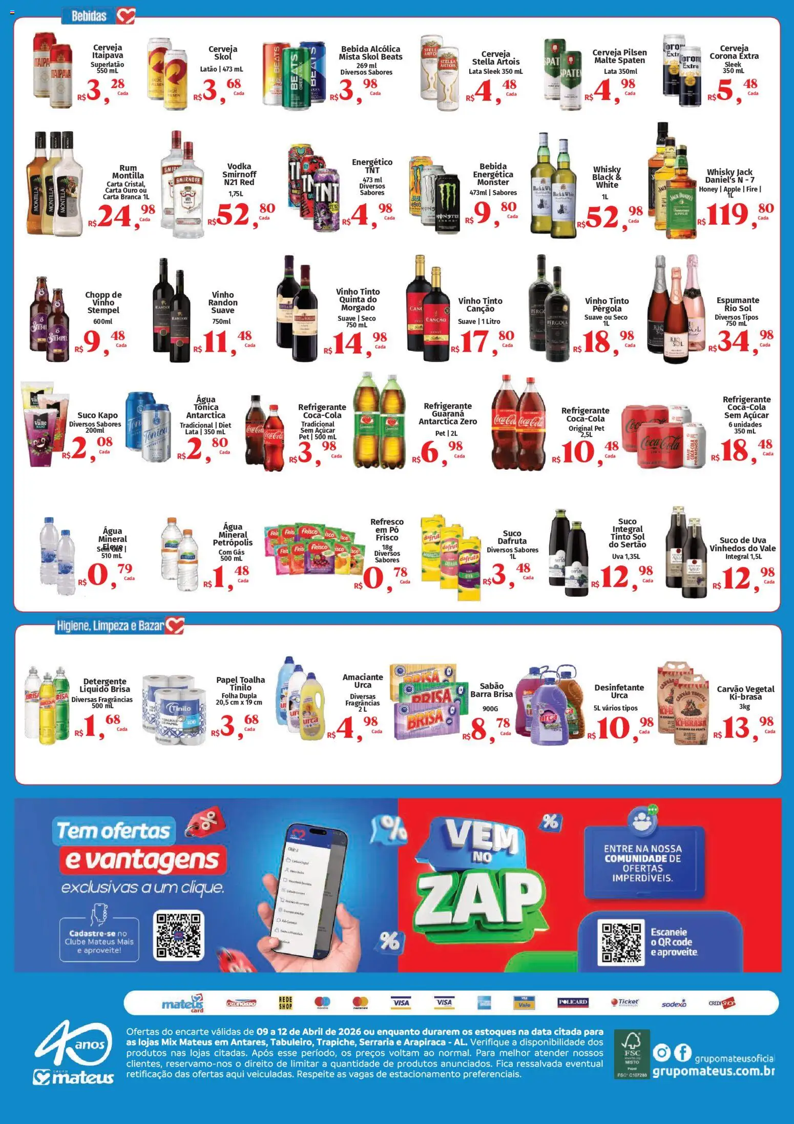 Mateus Folheto - válido de 09.04.2026 | Página: 2 | Produtos: Papel toalha, Carvão vegetal, Whisky, Açúcar