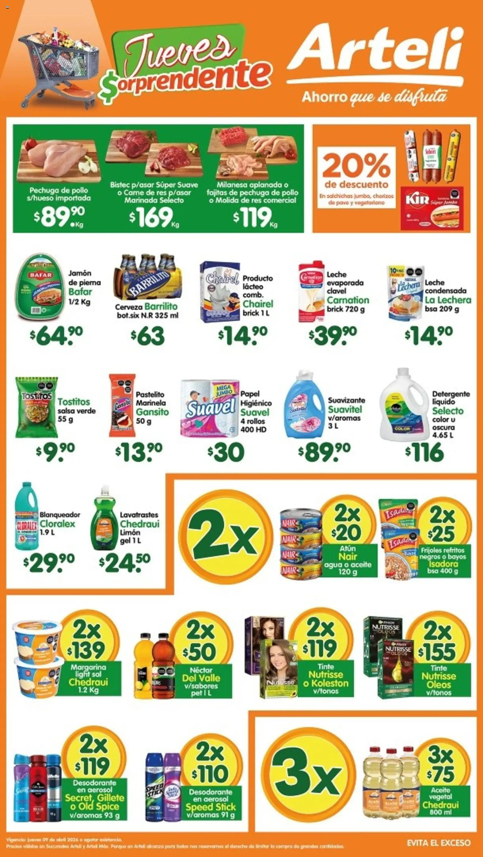 Nuevas ofertas de Arteli válidas en toda la República Mexicana desde el 09.04.2026. ¡Encuentra las mejores ofertas en Arteli folleto! | Página: 1 | Productos: Limón, Leche, Margarina, Suavizante