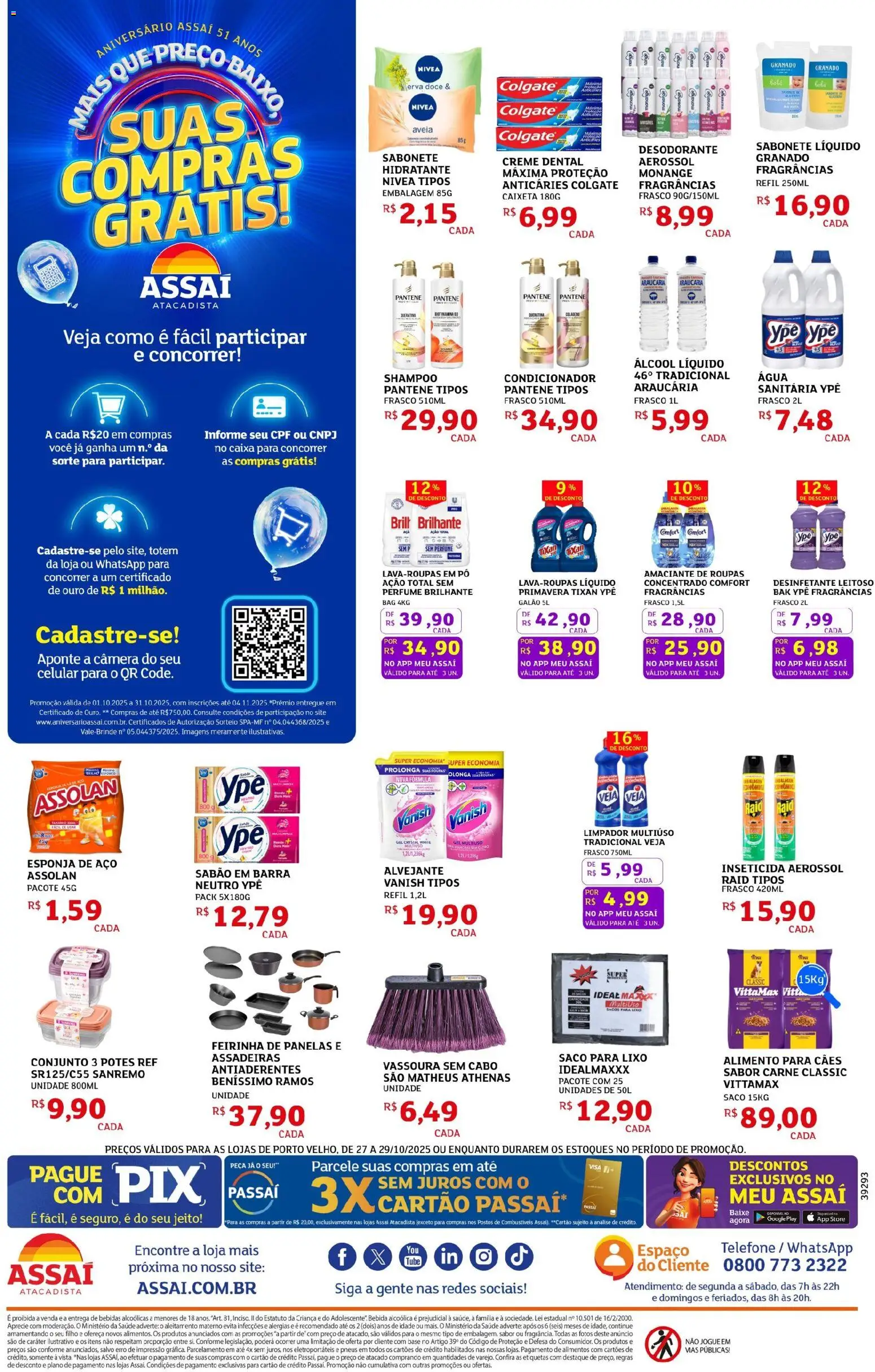 Assaí Atacadista Folheto - válido de 27.10.2025 | Página: 4 | Produtos: Perfume, Limpador multiuso, Creme dental, Sabonete líquido