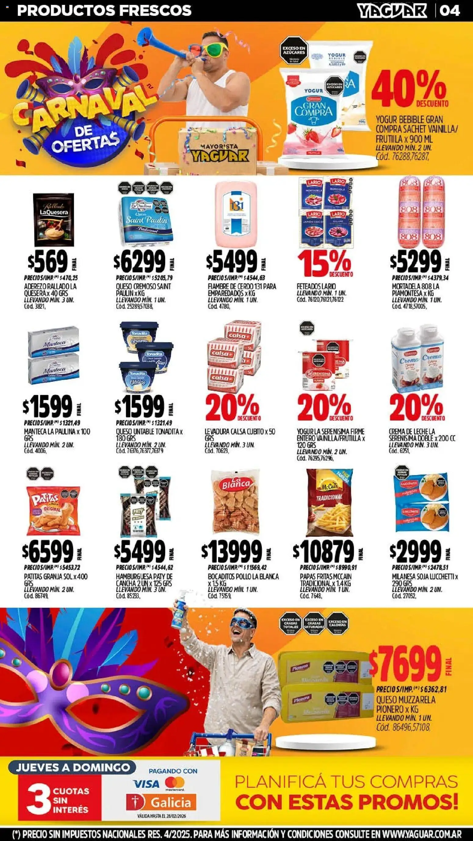 Yaguar - Oferta Semanal Chaco │ válido desde el 09.02.2026 | Página: 4 | Productos: Milanesa, Crema de leche, Leche, Crema