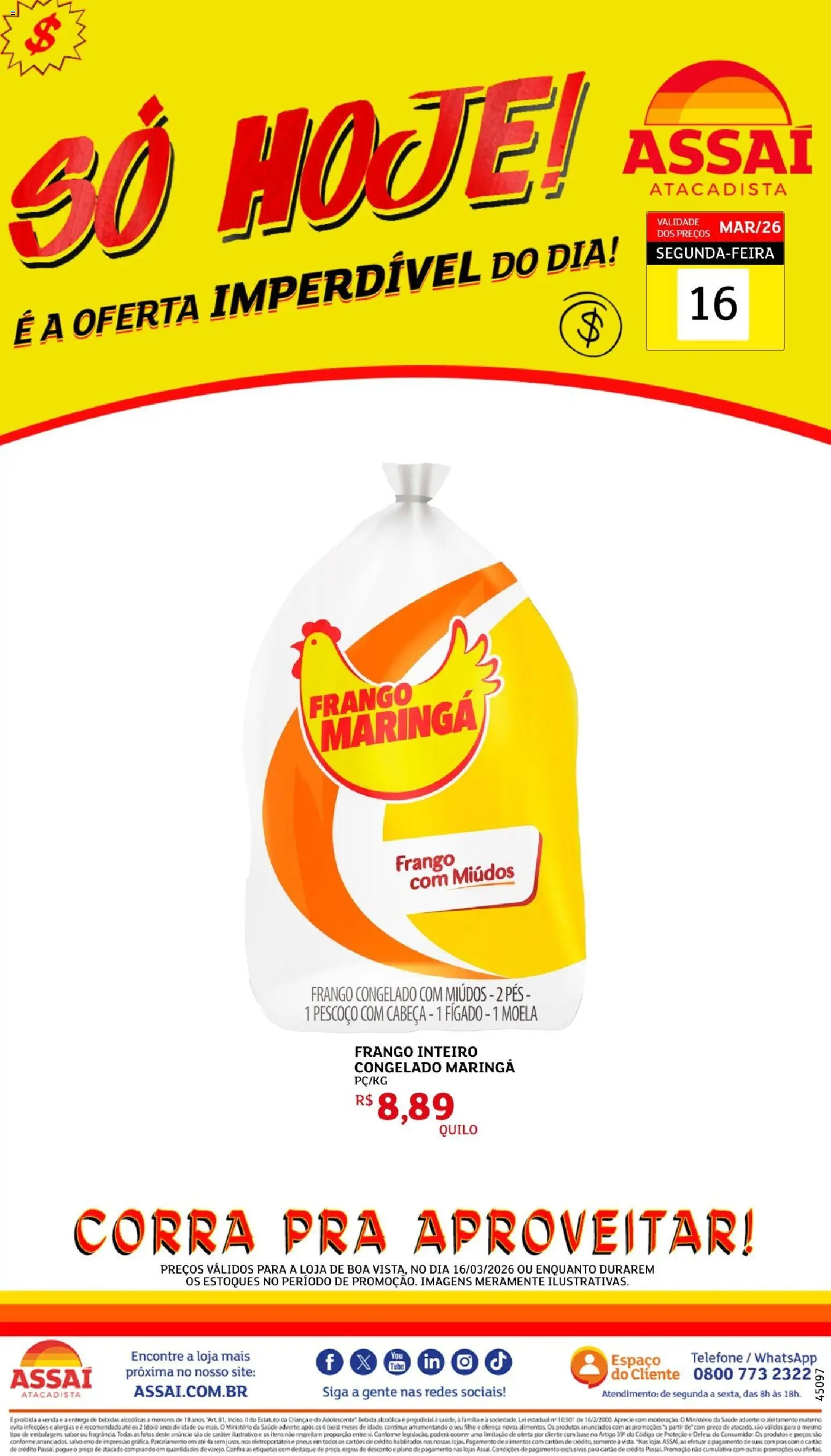 Assaí Atacadista Folheto - válido de 16.03.2026 | Página: 1 | Produtos: Moela, Base, Telefone, Frango