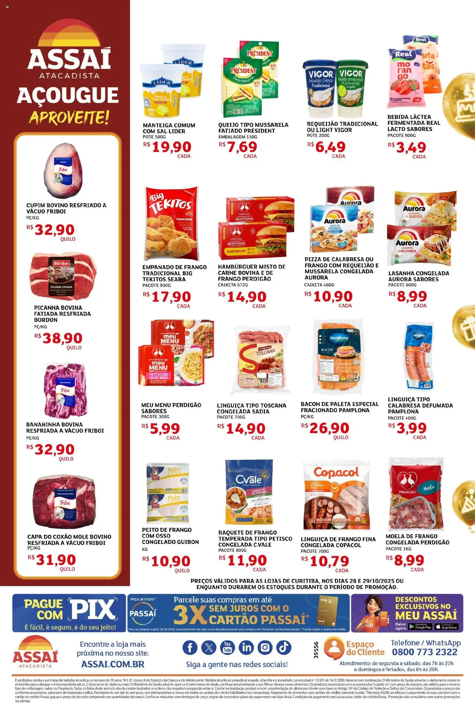 Assaí Atacadista Folheto - válido de 28.10.2025 | Página: 2 | Produtos: Base, Carne, Telefone, Sal