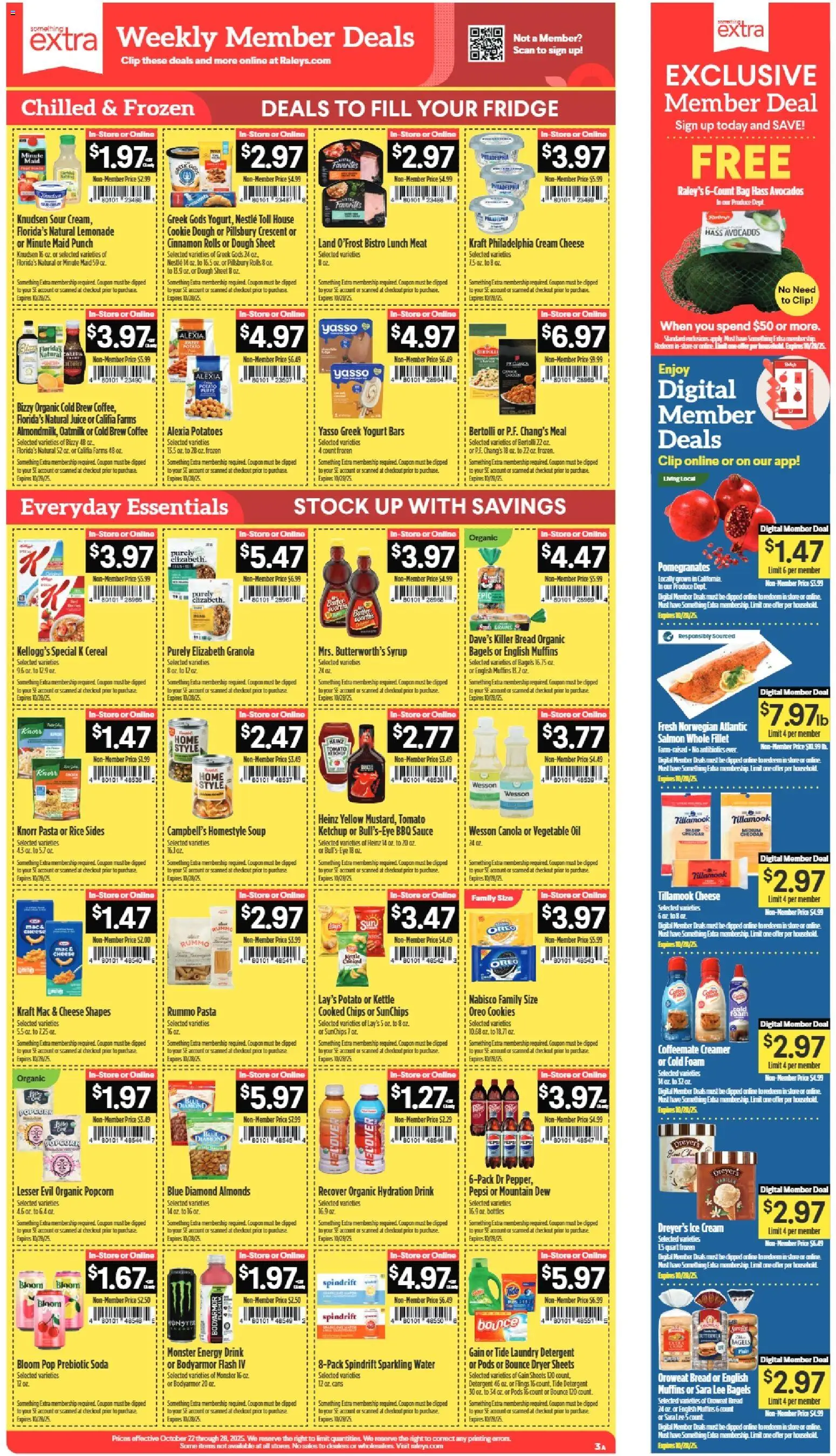 Raley's Weekly Ad - valid from 22.10.2025 | Page: 3 | Products: Rice, Ketchup, Ice cream, Water