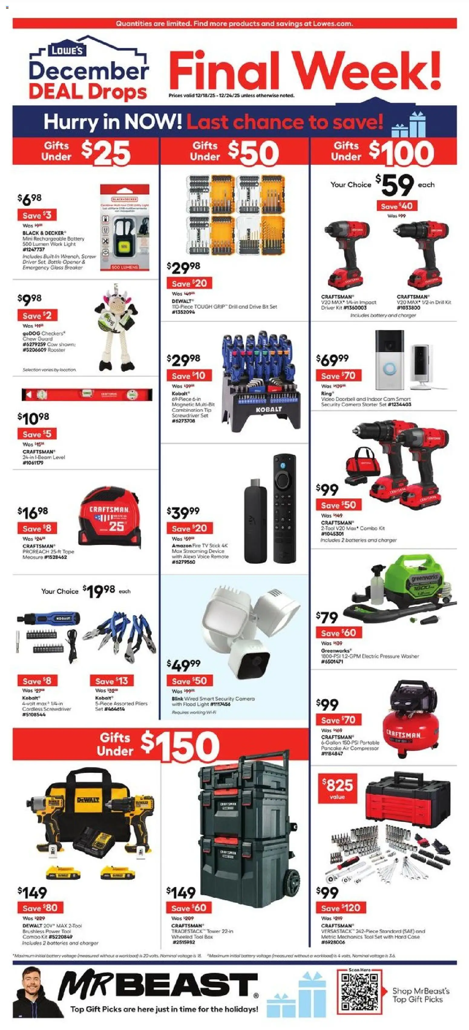 Lowe's Weekly Ad - valid from 18.12.2025 | Page: 1 | Products: Screw, Battery, Tv, Washer