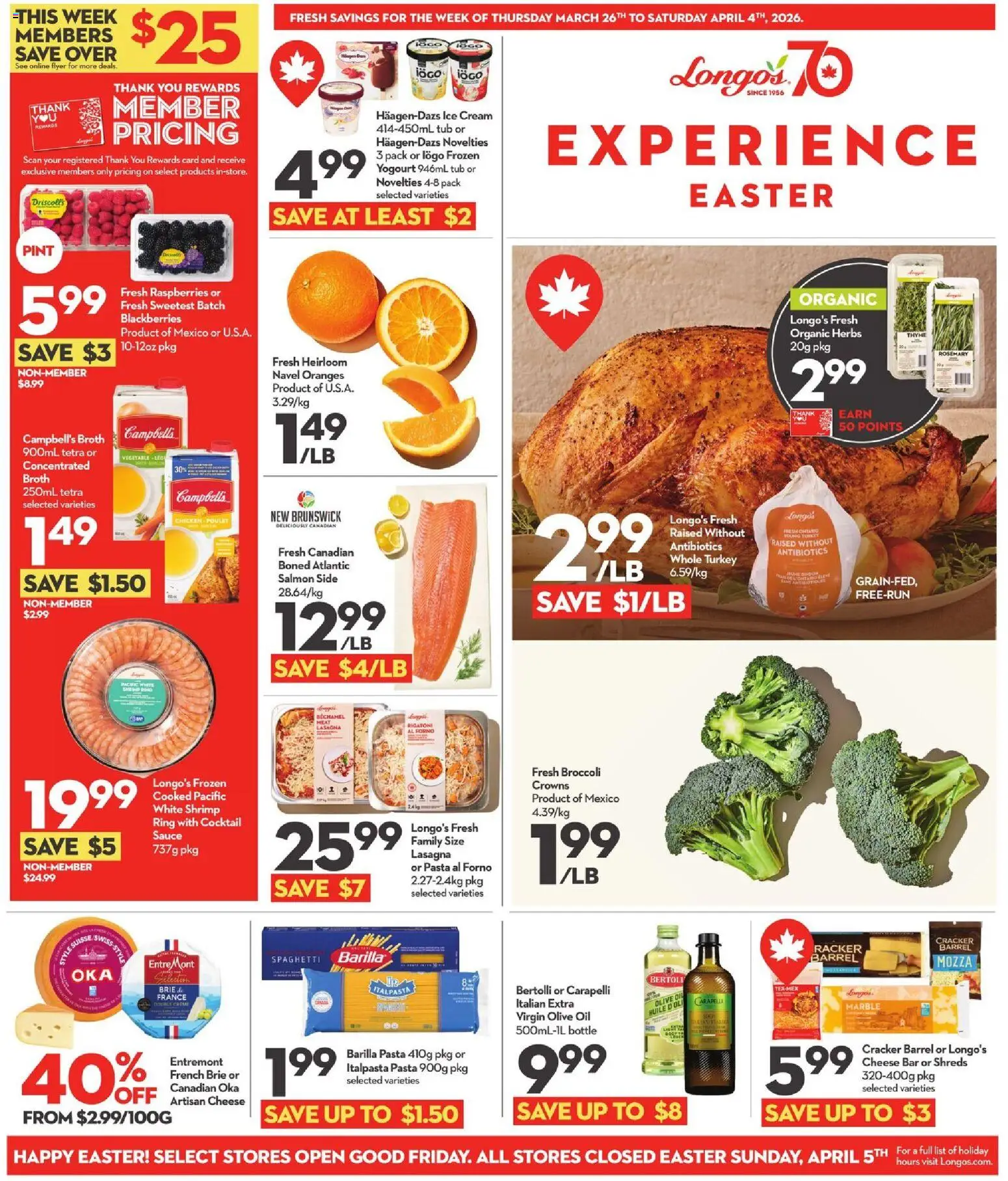 Longo's flyer valid from 26.03.2026 | Page: 1 | Products: Pasta, Cheese, Oil, Oranges