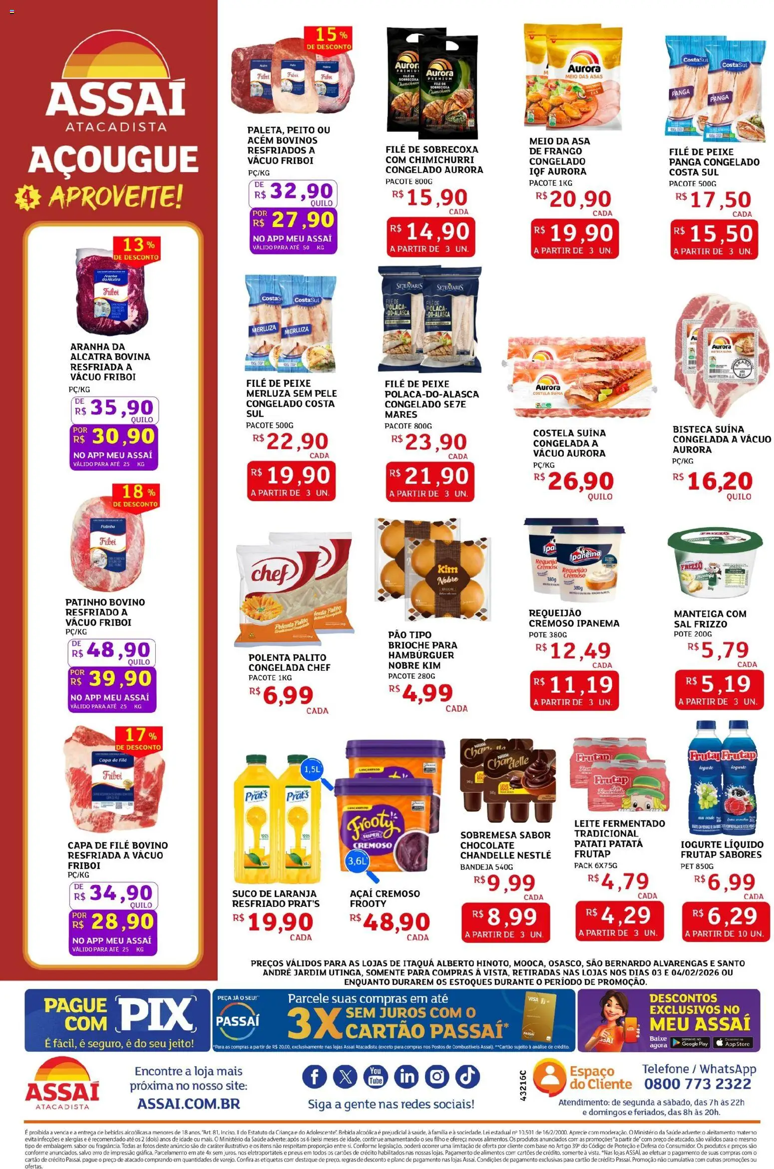Assaí Atacadista Folheto - válido de 03.02.2026 | Página: 2 | Produtos: Peixe, Aranha da alcatra, Hambúrguer, File de polaca
