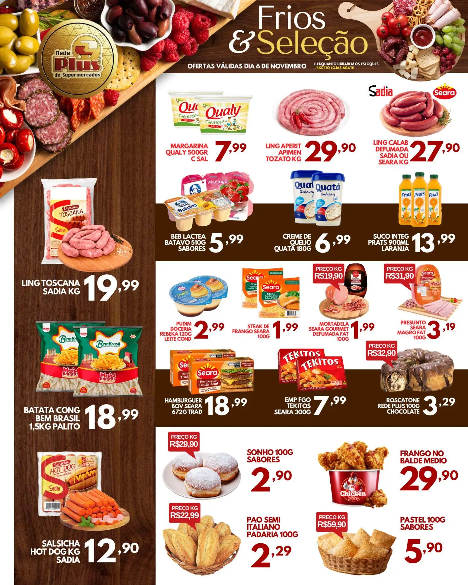Rede Plus Supermercados Folheto - válido de 05.11.2025 | Página: 3 | Produtos: Queijo, Presunto, Hambúrguer, Batata