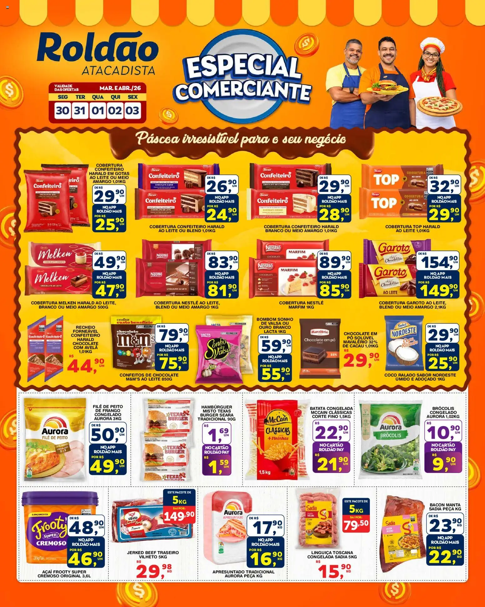 Roldão Folheto - válido de 30.03.2026 | Página: 1 | Produtos: Chocolate, Hambúrguer, Batata, Avelã
