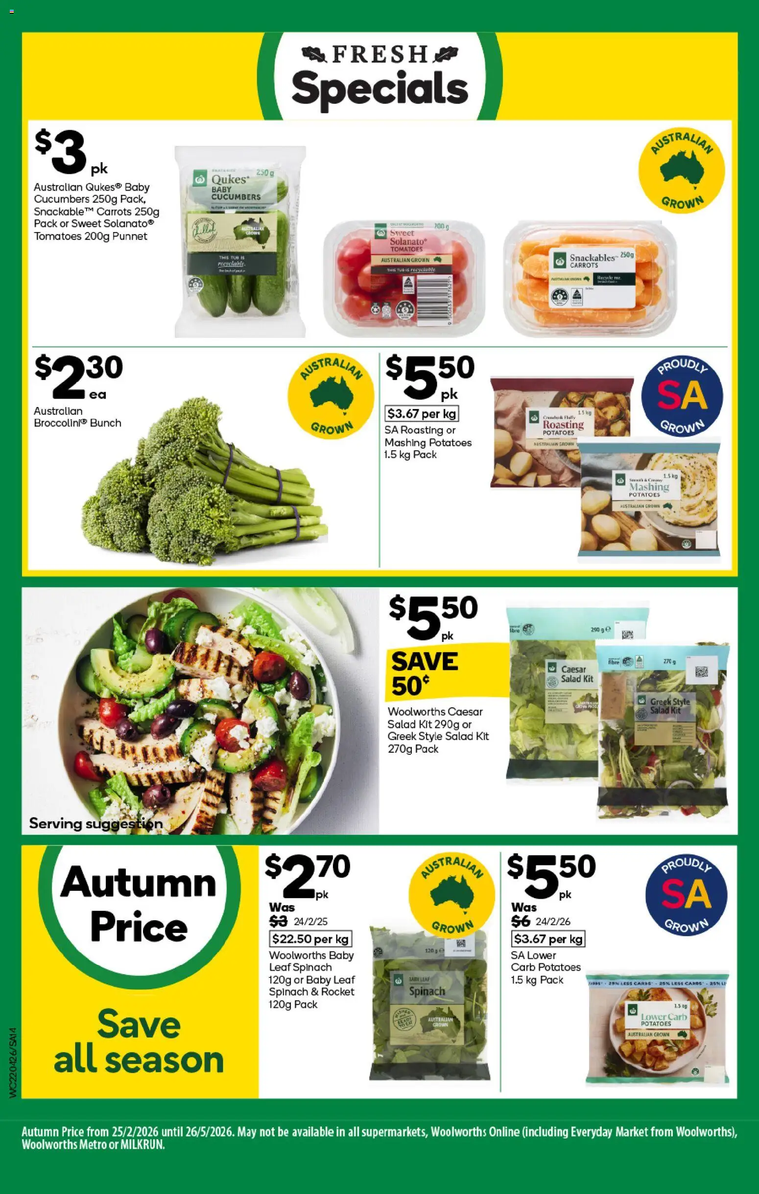 Woolworths catalogue - valid from 22.04.2026 | Page: 14 | Products: Tomatoes, Carrots, Salad, Rocket