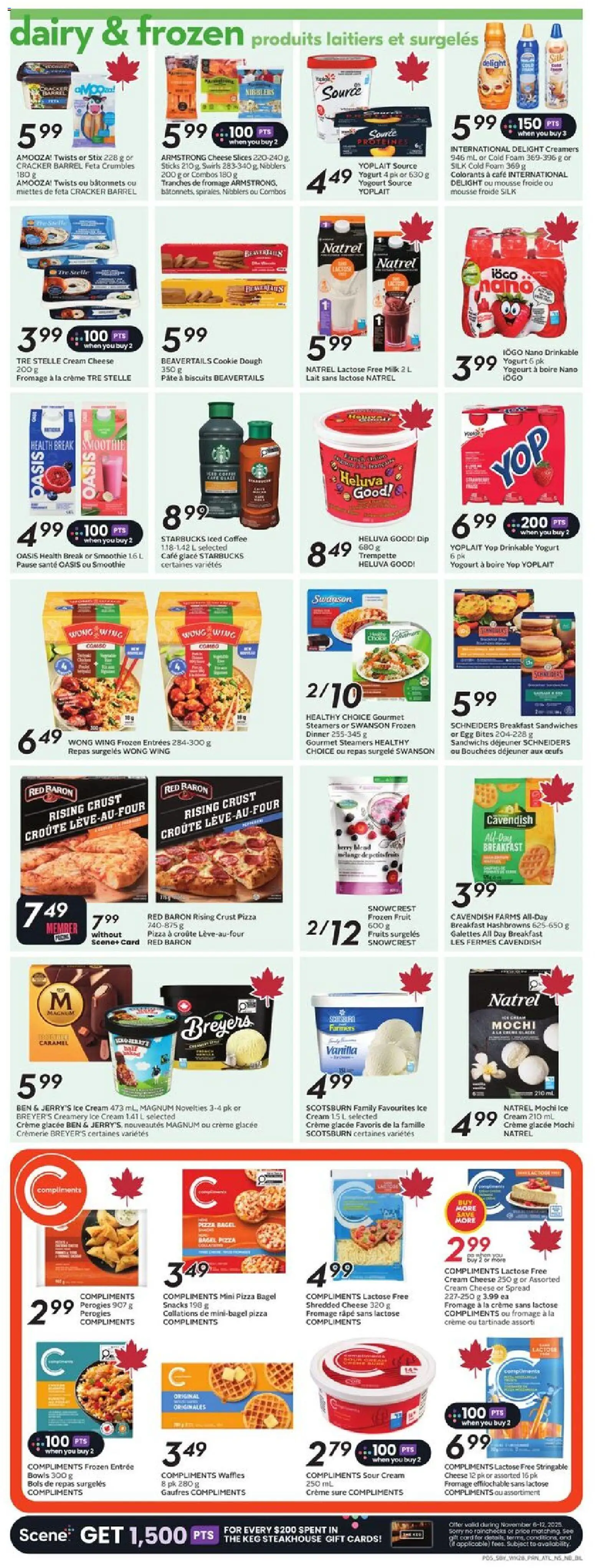 Sobeys flyer valid from 06.11.2025 | Page: 8 | Products: Sour cream, Cream, Coffee, Pizza