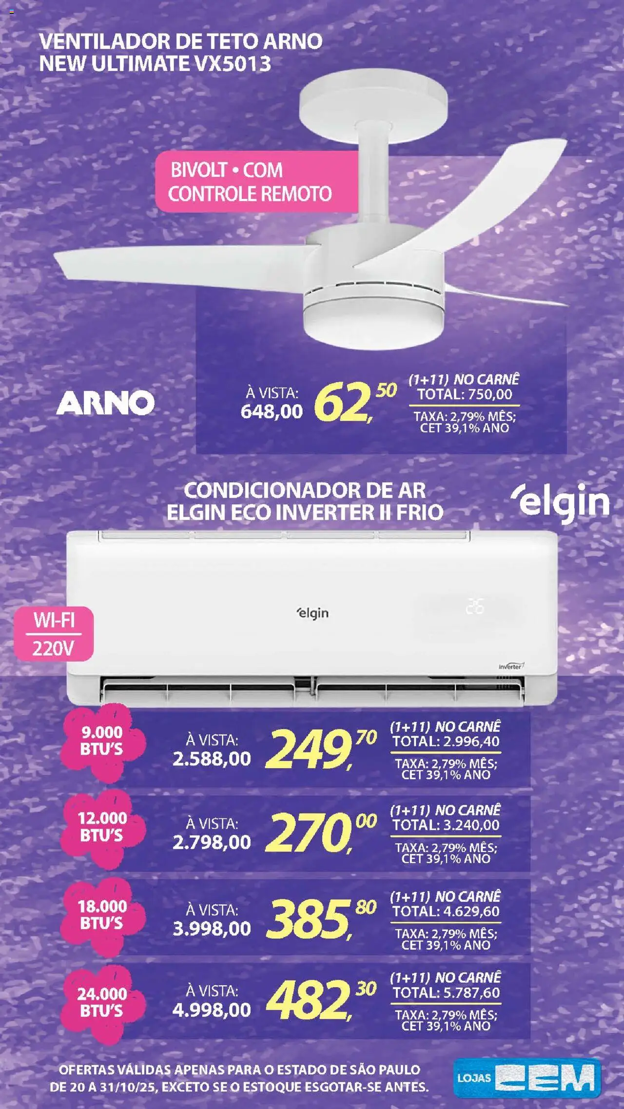 Lojas Cem Folheto - válido de 20.10.2025 | Página: 129 | Produtos: Ventilador, Condicionador, Carne