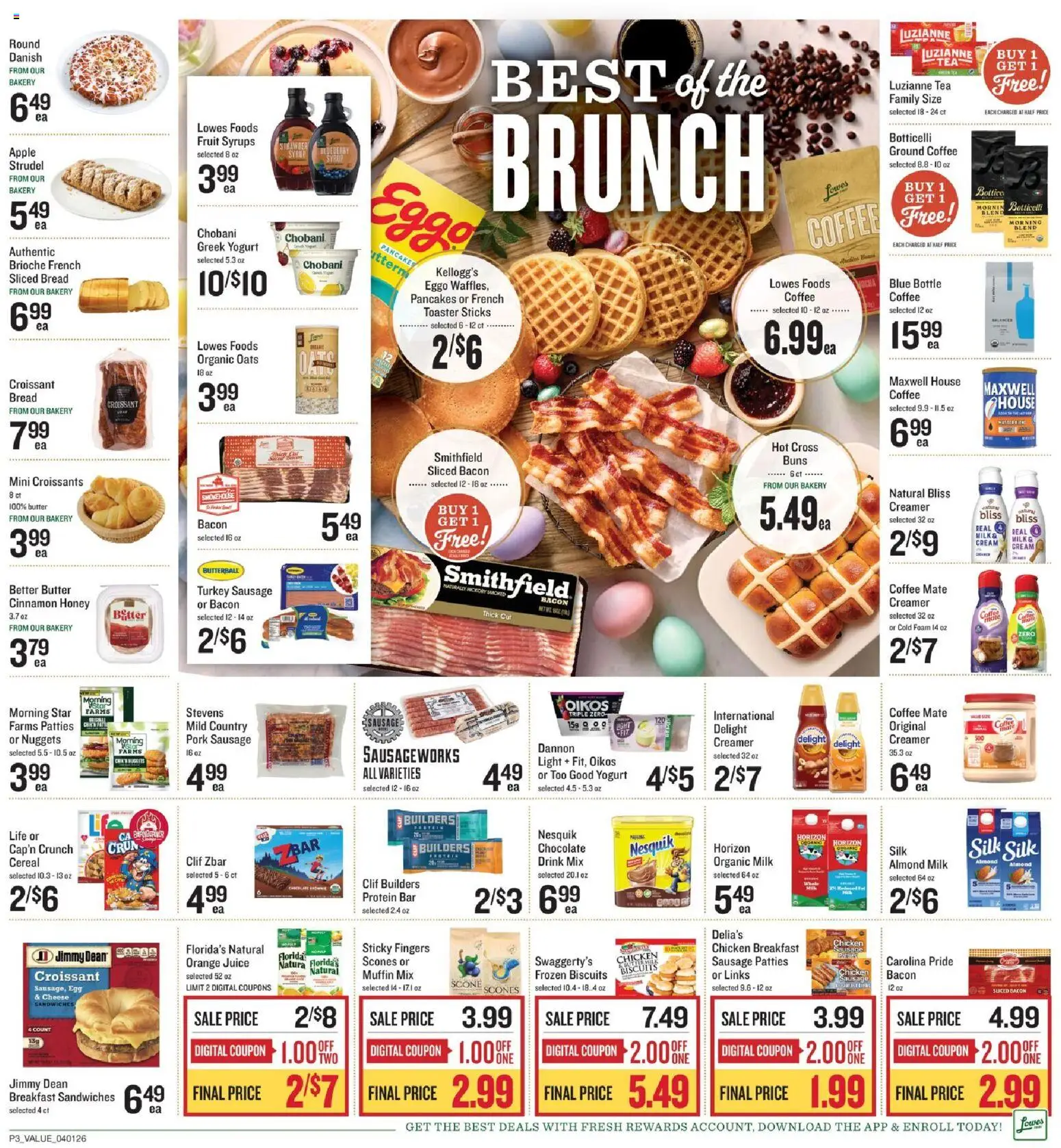 Lowes Foods Weekly Ad - NC - valid from 01.04.2026 | Page: 4 | Products: Bakery, Juice, Sausage, Muffin
