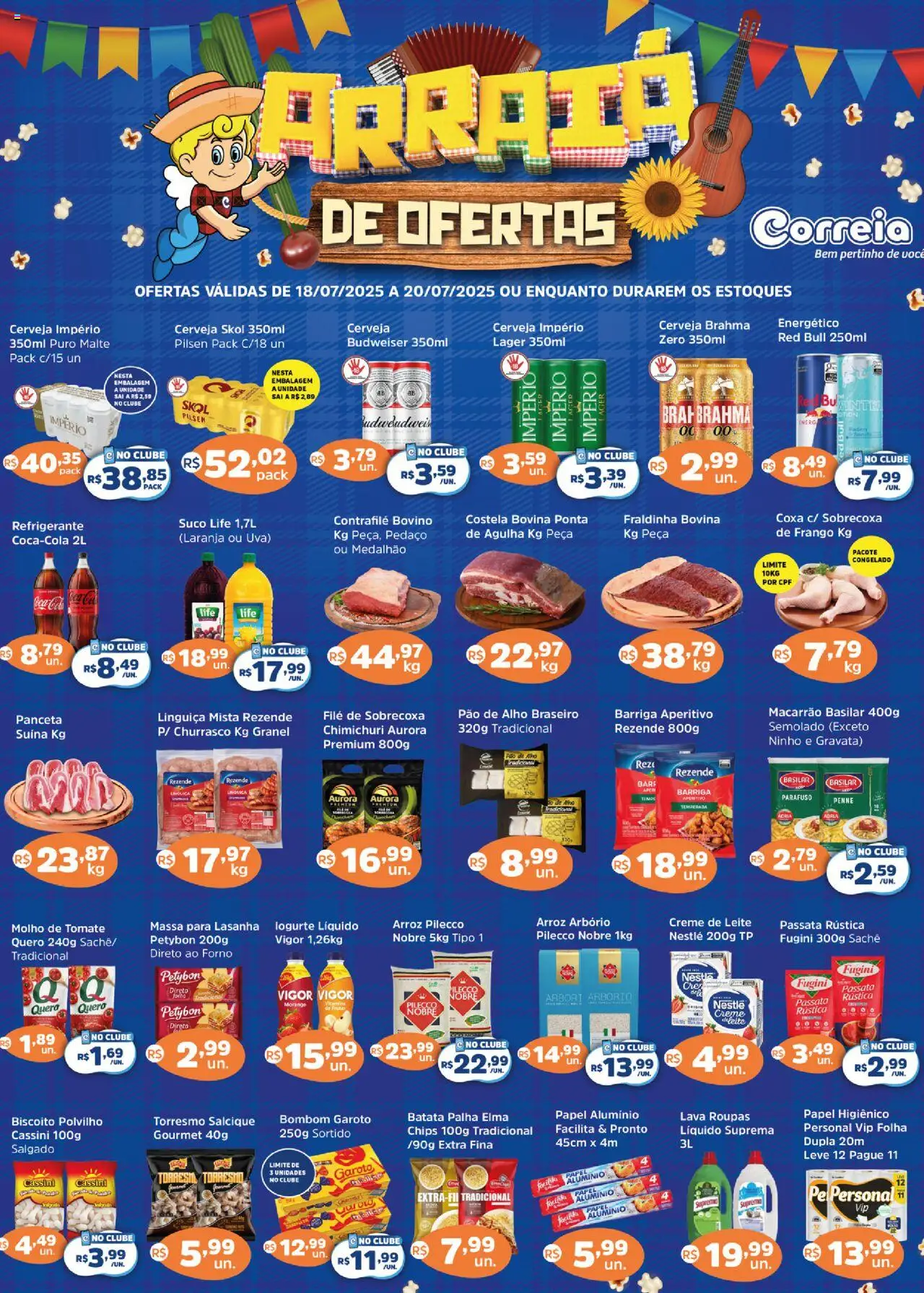 Supermercados Correia Folheto - válido de 18.07.2025 | Página: 1 | Produtos: Linguiça, Fraldinha, Roupas, Batata