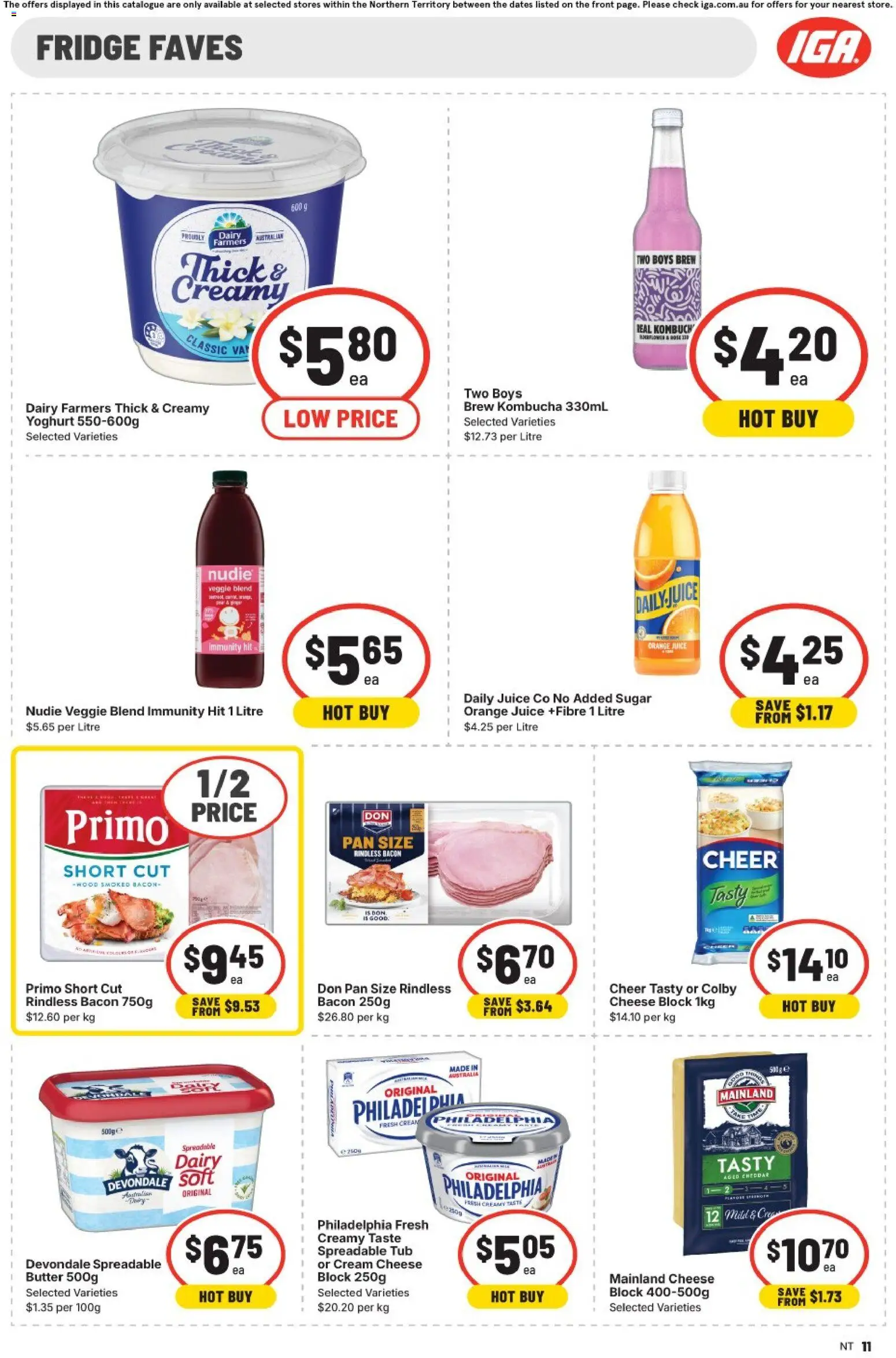 IGA catalogue - valid from 24.12.2025 | Page: 11 | Products: Bacon, Yoghurt, Juice, Cream