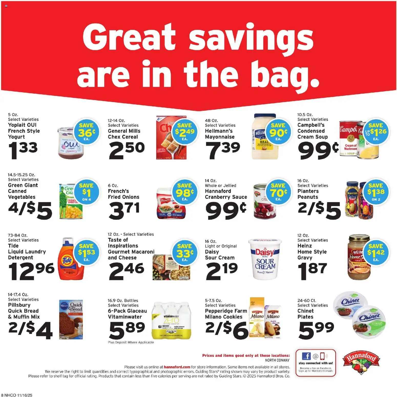 Hannaford Weekly Ad - valid from 16.11.2025 | Page: 8 | Products: Bread, Detergent, Cookies, Muffin
