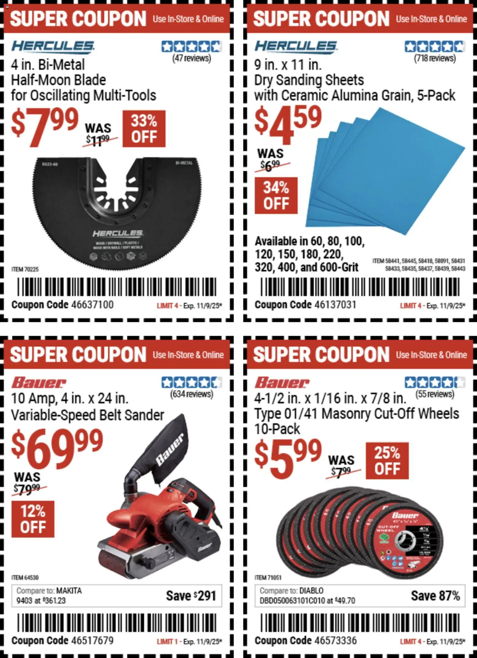 Harbor Freight Weekly Ad - valid from 27.10.2025 | Page: 4 | Products: Sander, Belt
