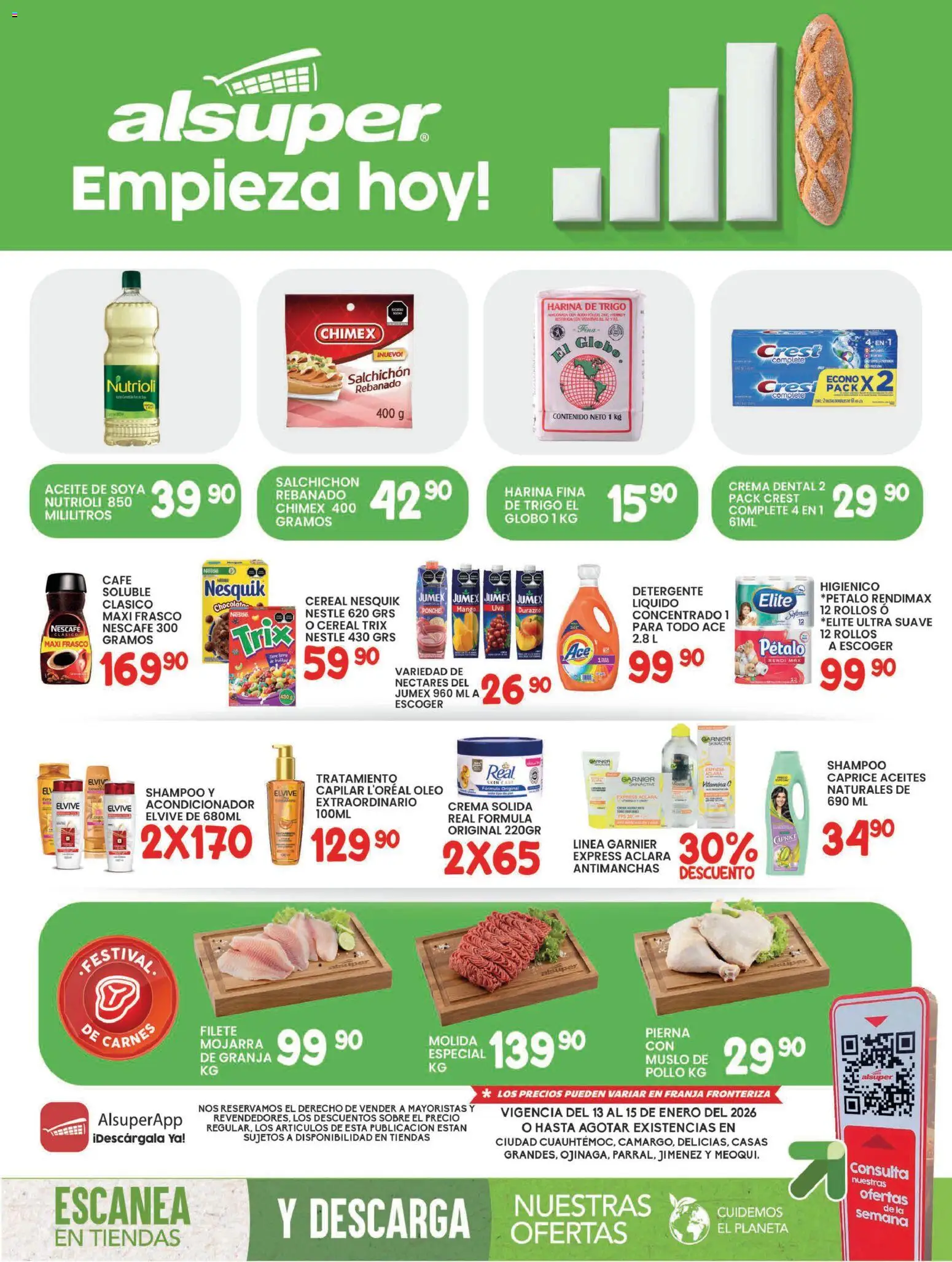 Nuevas ofertas de Alsuper válidas en toda la República Mexicana desde el 13.01.2026. ¡Encuentra las mejores ofertas en Alsuper folleto Chihuahua Estado! | Página: 1 | Productos: Detergente, Crema, Frasco, Acondicionador