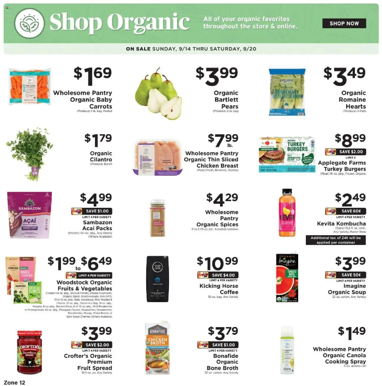 ShopRite Shop Organic - valid from 11.09.2025 | Page: 1 | Products: Romaine, Berries, Spices, Fruits