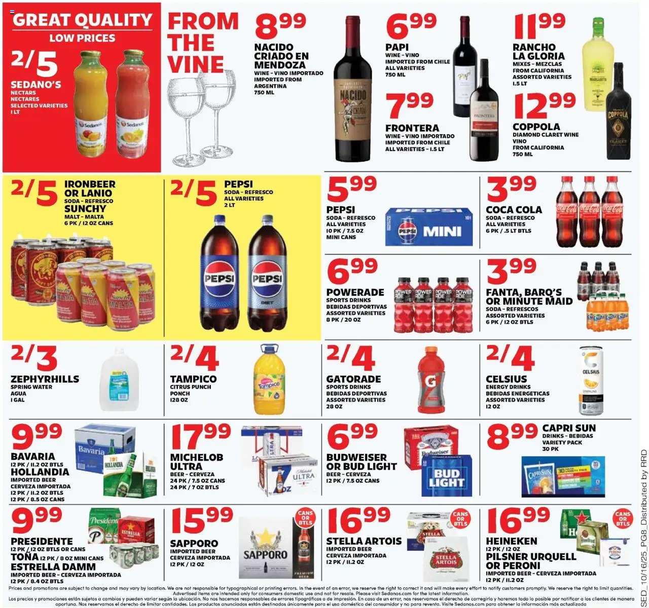 Sedano's Weekly Ad - valid from 15.10.2025 | Page: 8 | Products: Wine, Beer, Water