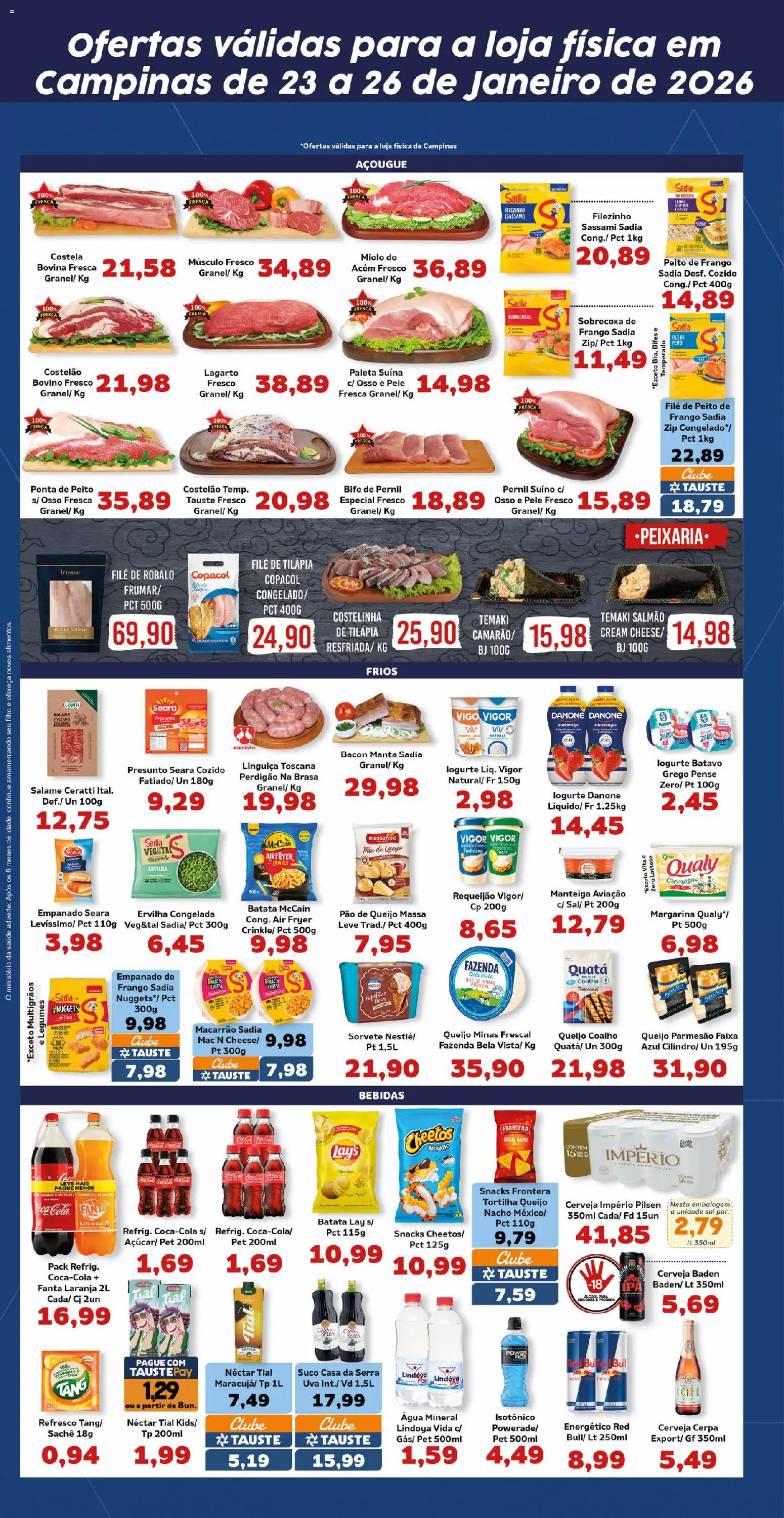 Tauste Folheto - válido de 23.01.2026 | Página: 4 | Produtos: Tilápia, Sorvete, Filé de tilápia, Isotônico