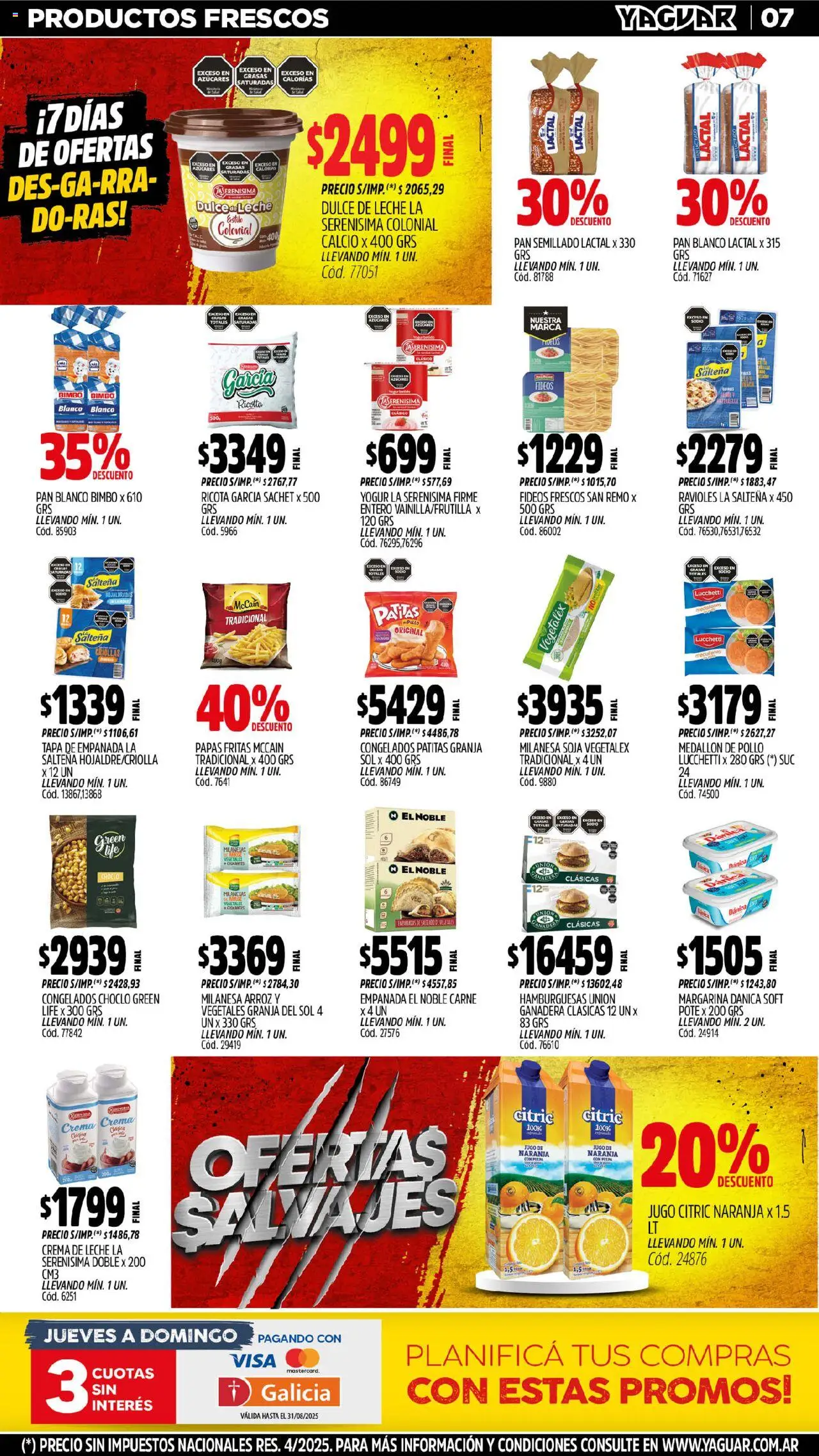 Yaguar - Neuquén │ válido desde el 11.08.2025 | Página: 7 | Productos: Crema de leche, Yogur, Margarina, Fideos