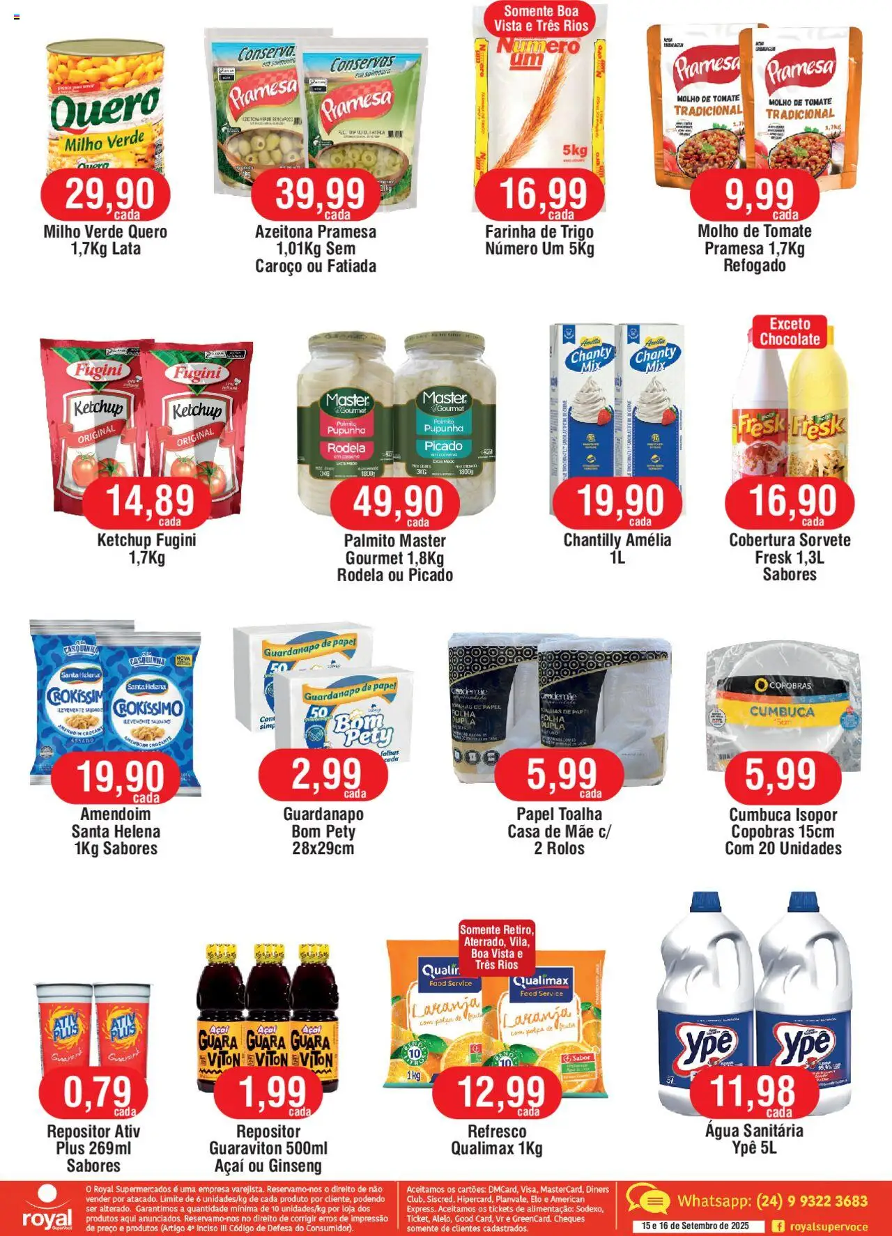 Royal Supermercados Folheto - válido de 15.09.2025 | Página: 2 | Produtos: Pupunha, Milho verde, Chocolate, Água sanitária