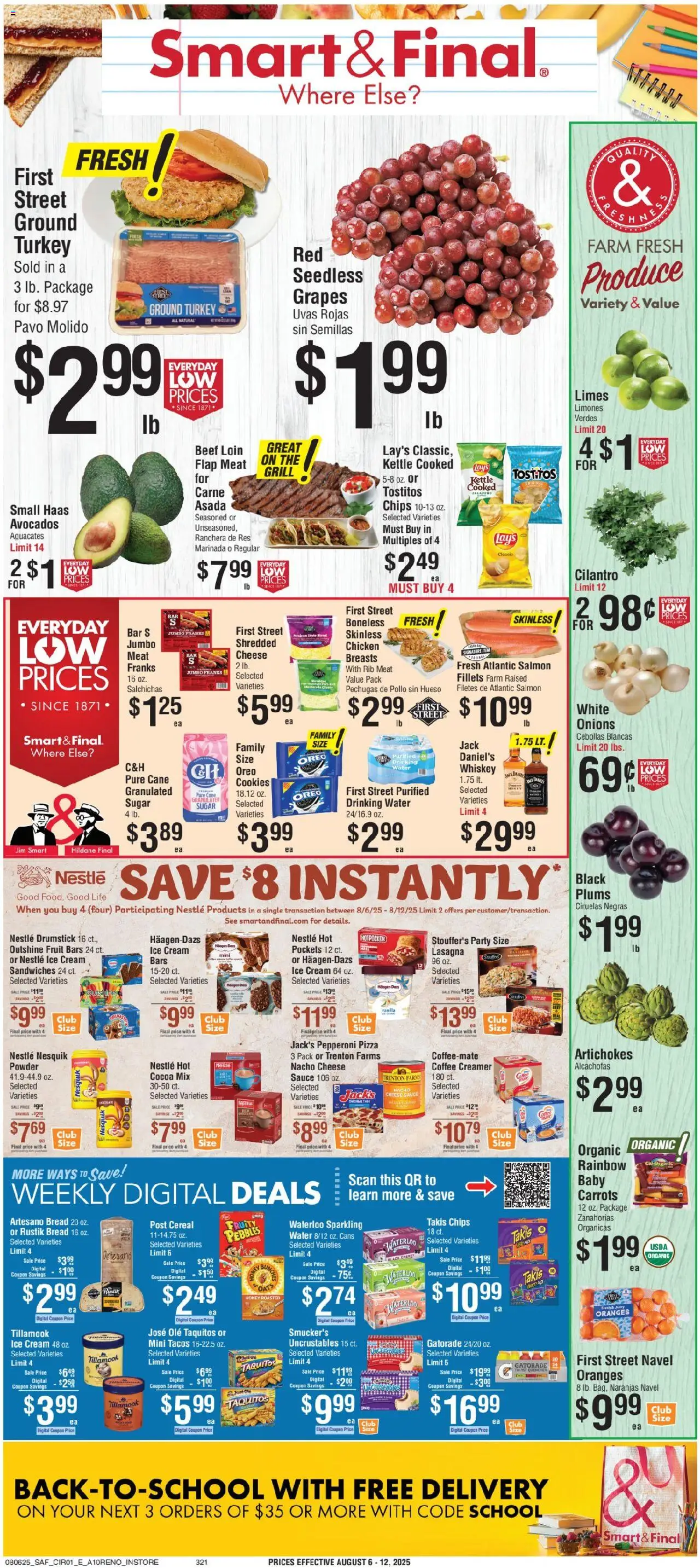 Smart & Final Weekly Ad - valid from 06.08.2025 | Page: 1 | Products: Powder, Chicken meat, Beef, Ice cream