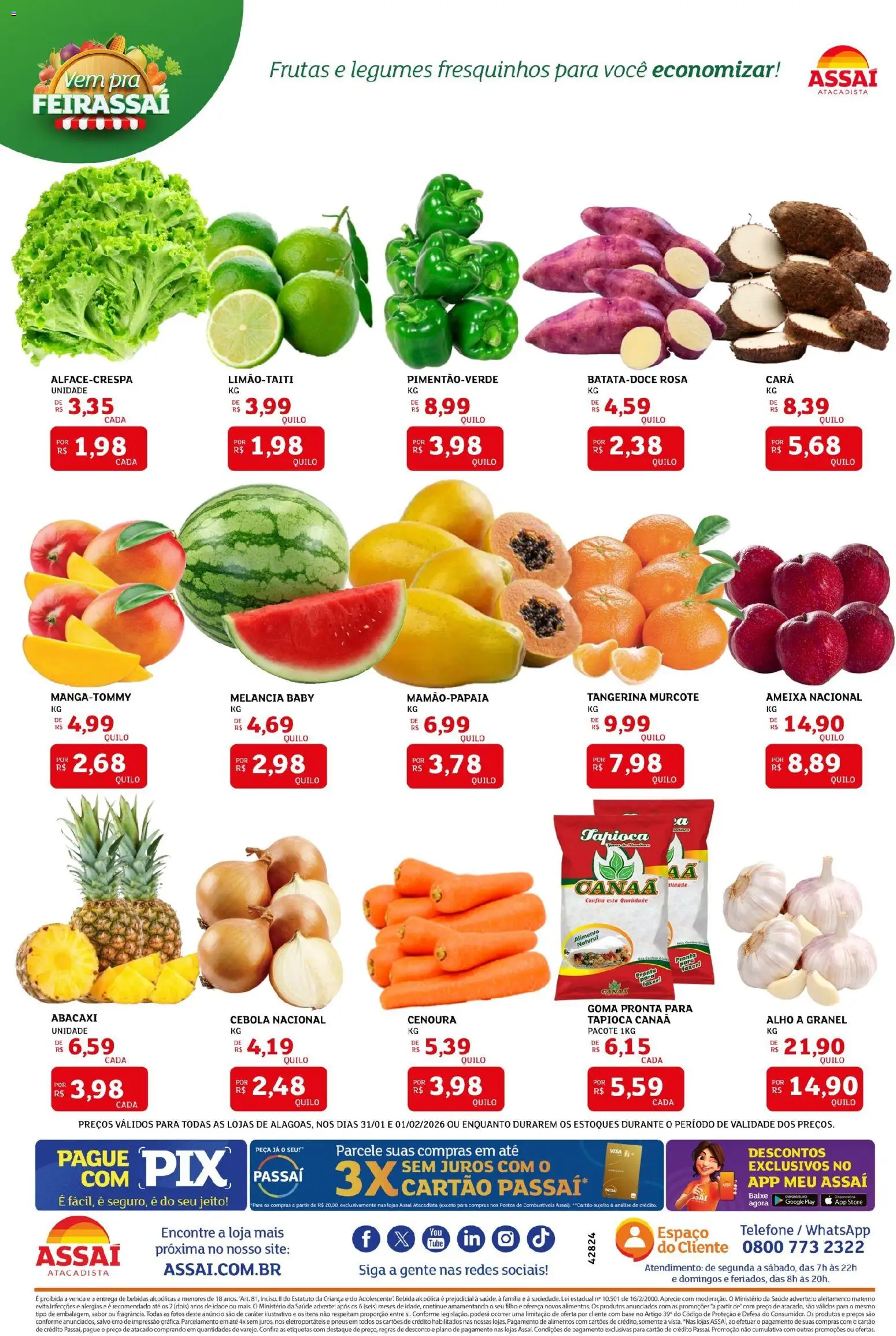 Assaí Atacadista Folheto - válido de 31.01.2026 | Página: 3 | Produtos: Cará, Cebola, Bebida, Ameixa