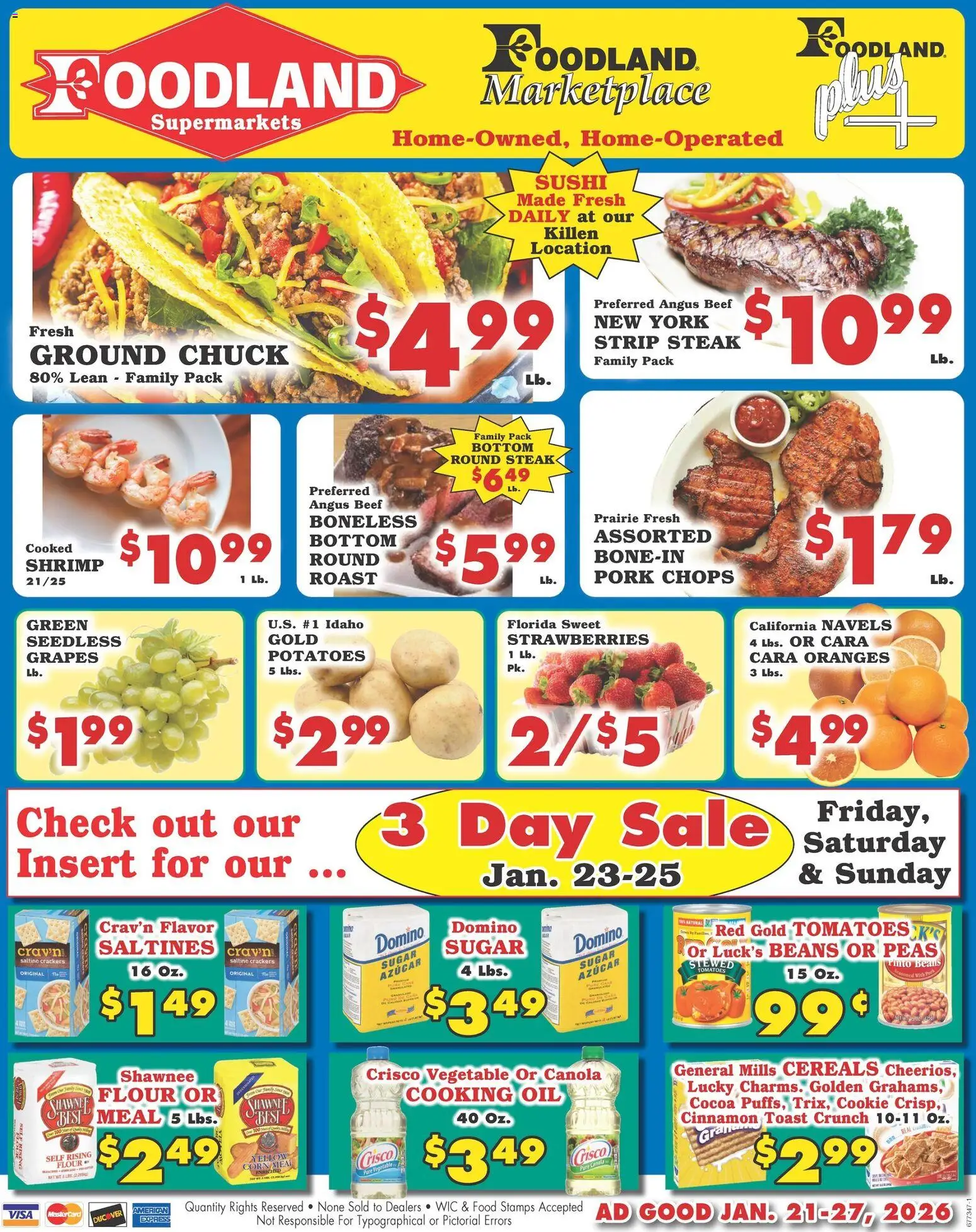 Foodland Weekly Ad - Supermarkets - valid from 21.01.2026 | Page: 1 | Products: Oranges, Tomatoes, Beef, Cereals