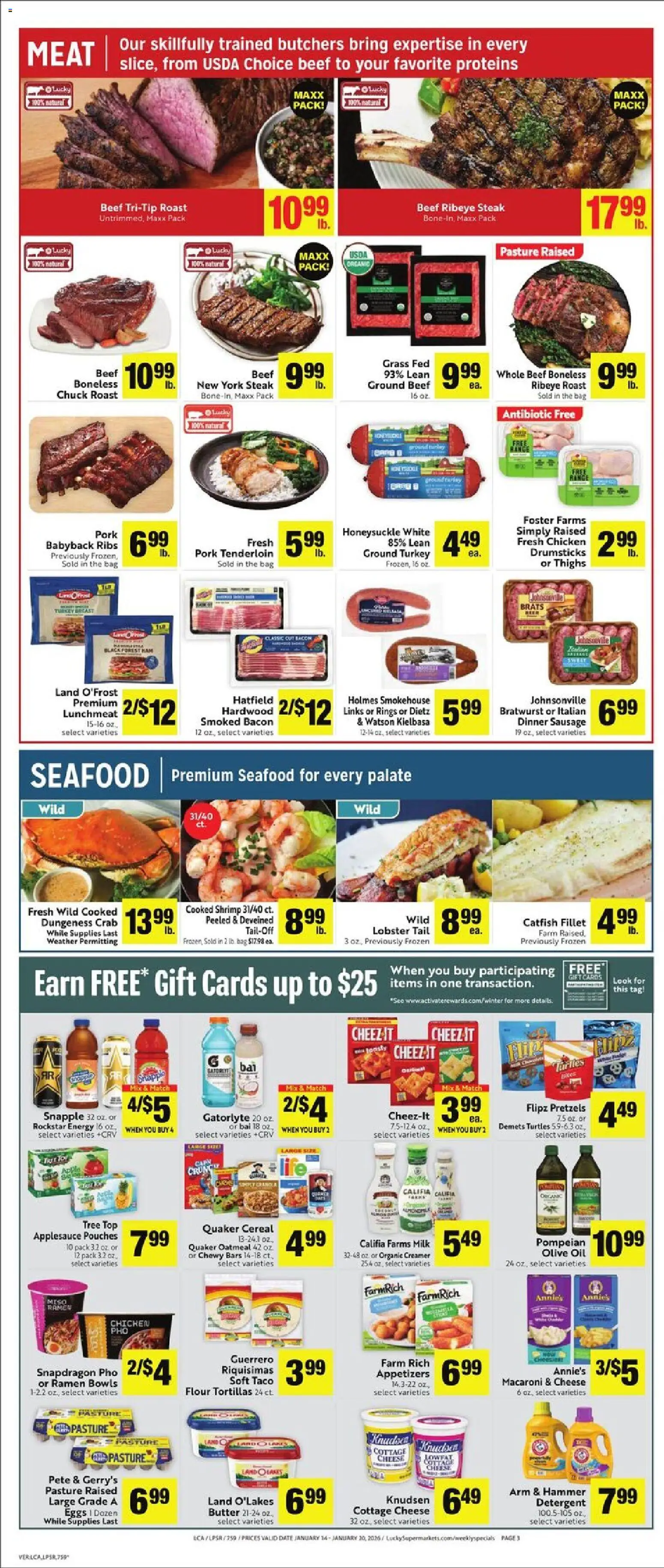 Lucky Supermarkets Weekly - AK - valid from 14.01.2026 | Page: 3 | Products: Butter, Cheese, Eggs, Beef