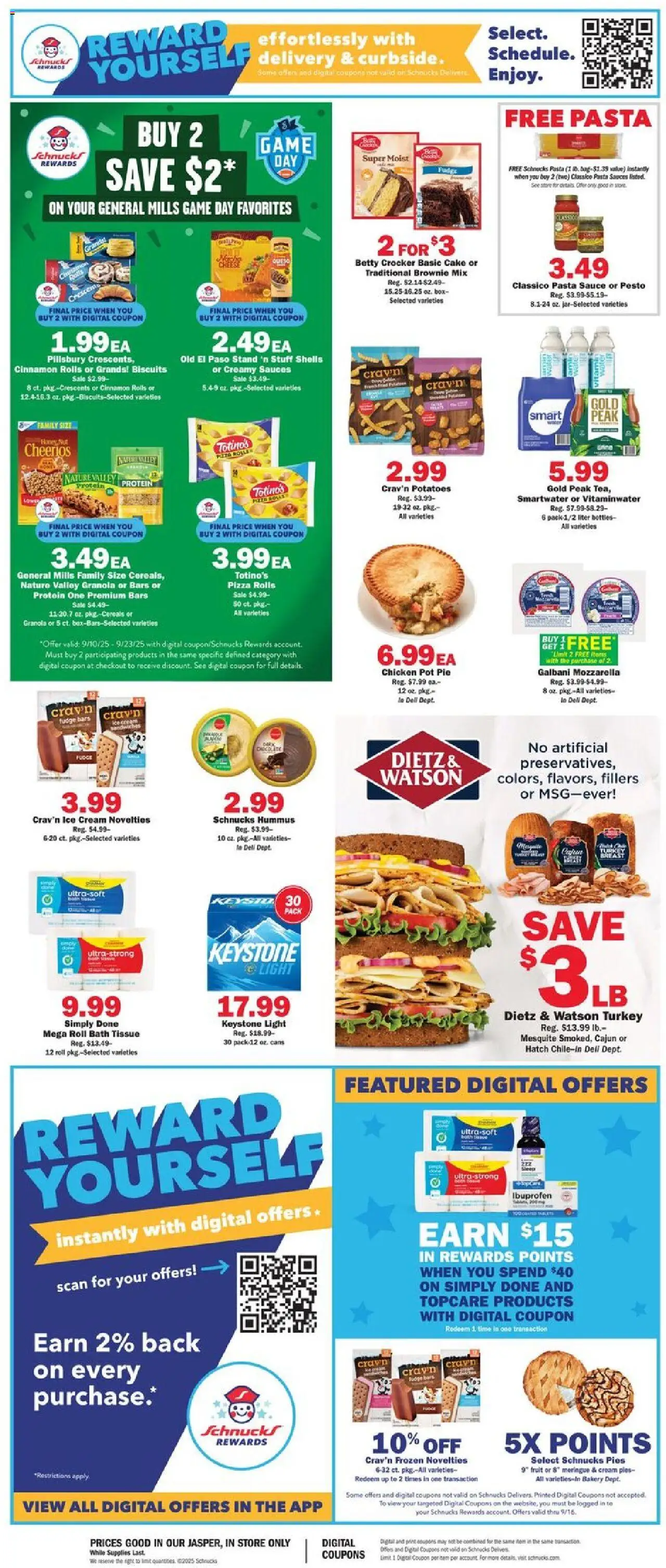 Schnucks Ad - valid from 10.09.2025 | Page: 2 | Products: Box, Pasta, Sauce, Game