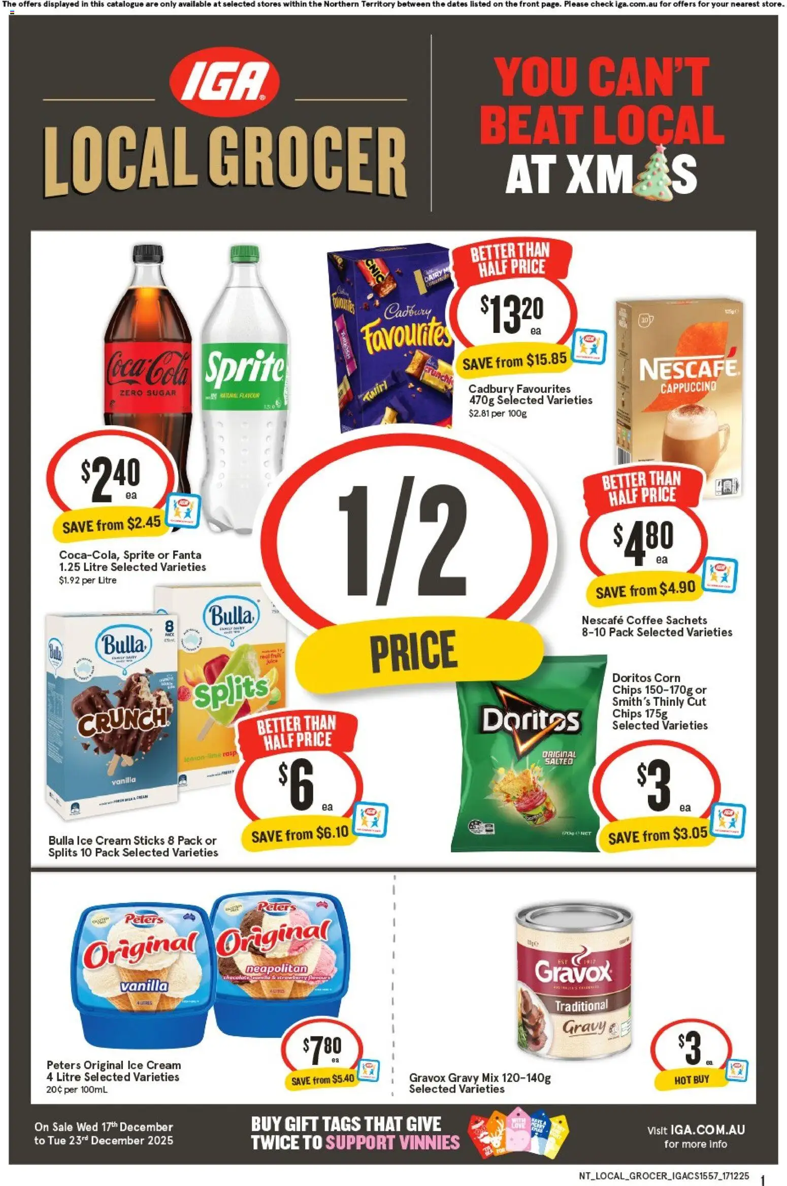IGA catalogue - valid from 17.12.2025 | Page: 1 | Products: Coffee, Chips, Ice cream, Sugar
