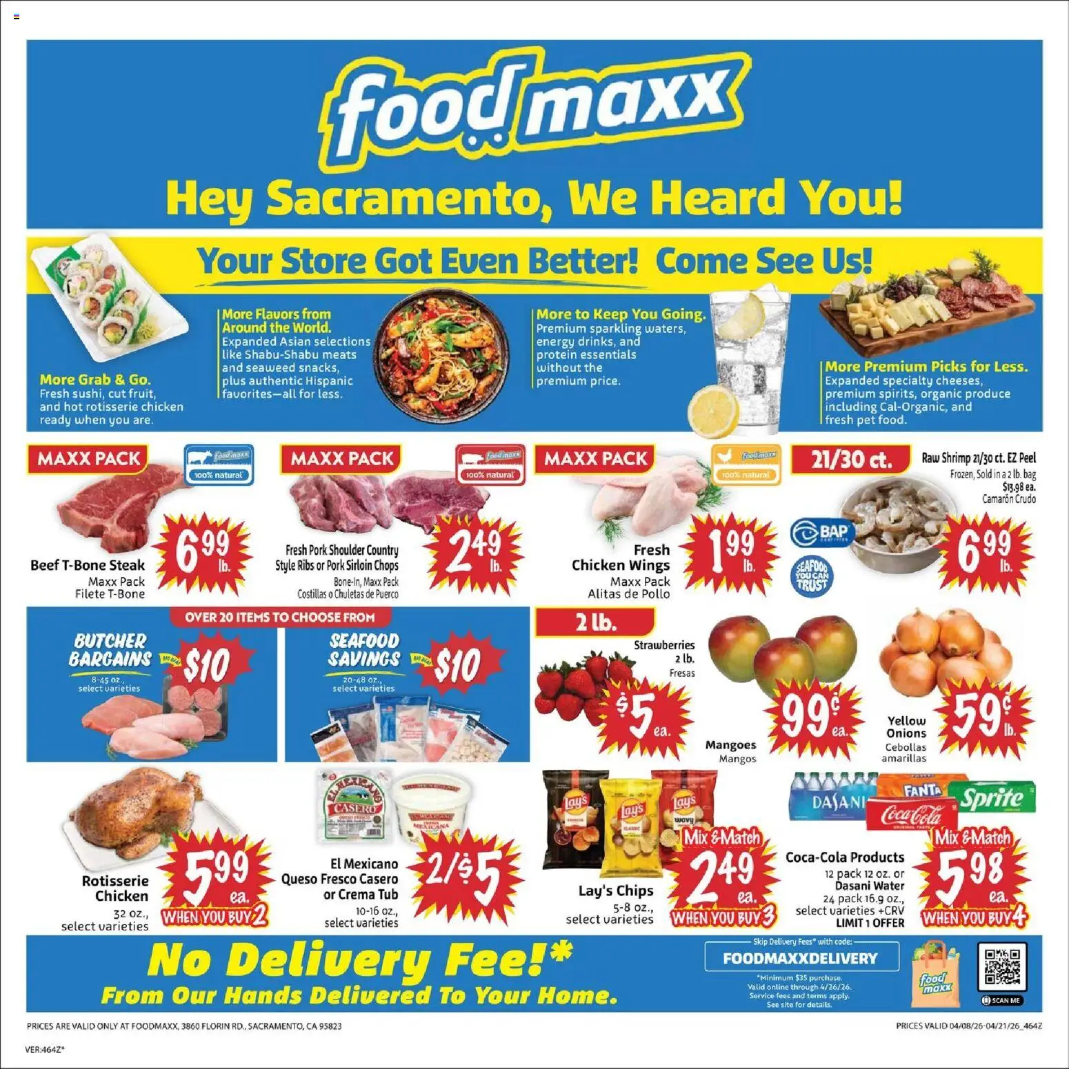 FoodMaxx Weekly Ad - CA - valid from 08.04.2026 | Page: 1 | Products: Beef, Strawberries, Chips, Seafood