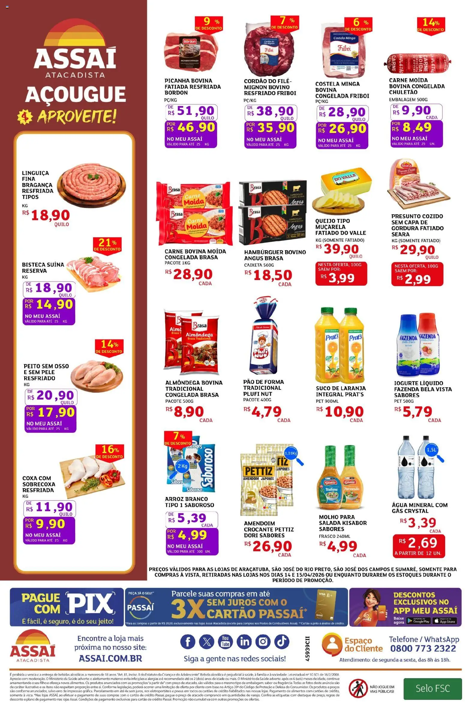 Assaí Atacadista Folheto - válido de 14.04.2026 | Página: 2 | Produtos: Muçarela, Parmesão, Arroz, Hambúrguer