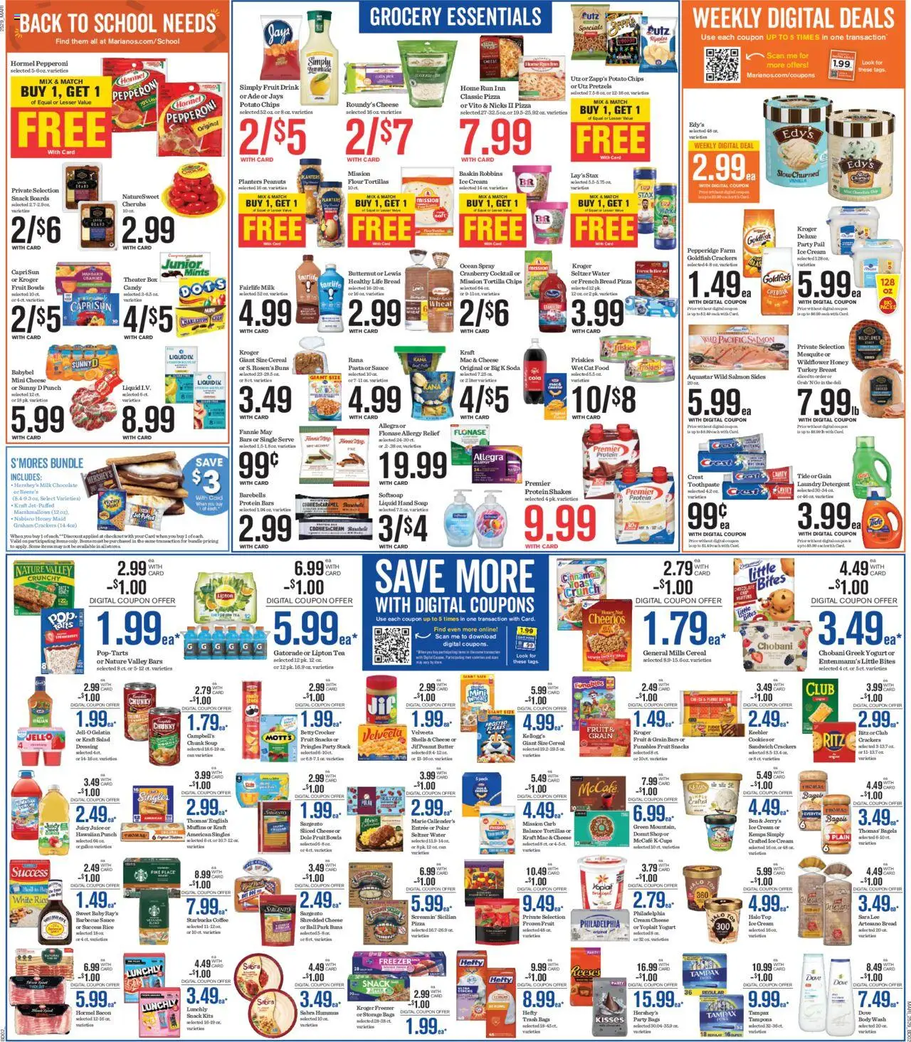 Mariano's Weekly Ad - valid from 20.08.2025 | Page: 4 | Products: Cheese, Pizza, Toothpaste, Freezer