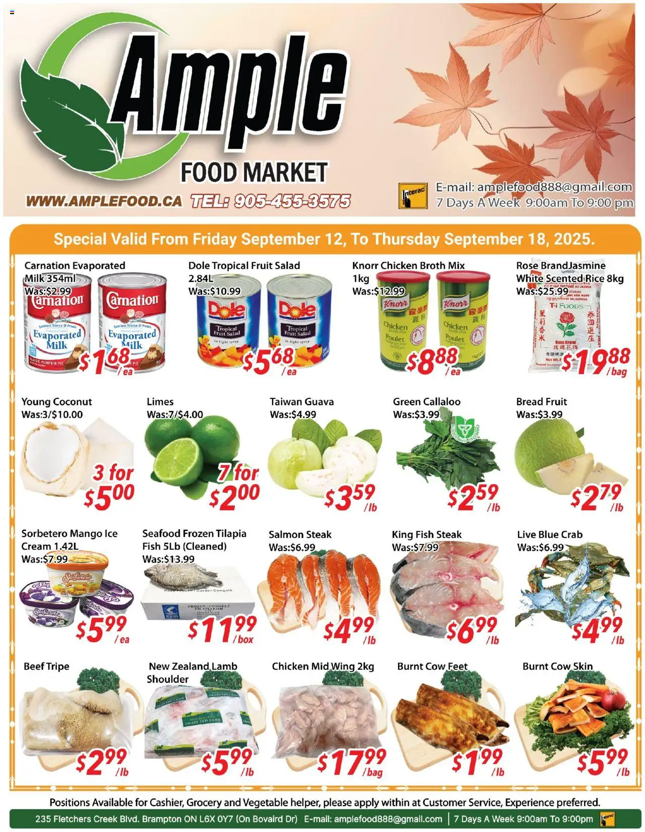 Ample Food Market flyer valid from 12.09.2025 | Page: 1 | Products: Rice, Beef, Salad, Chicken