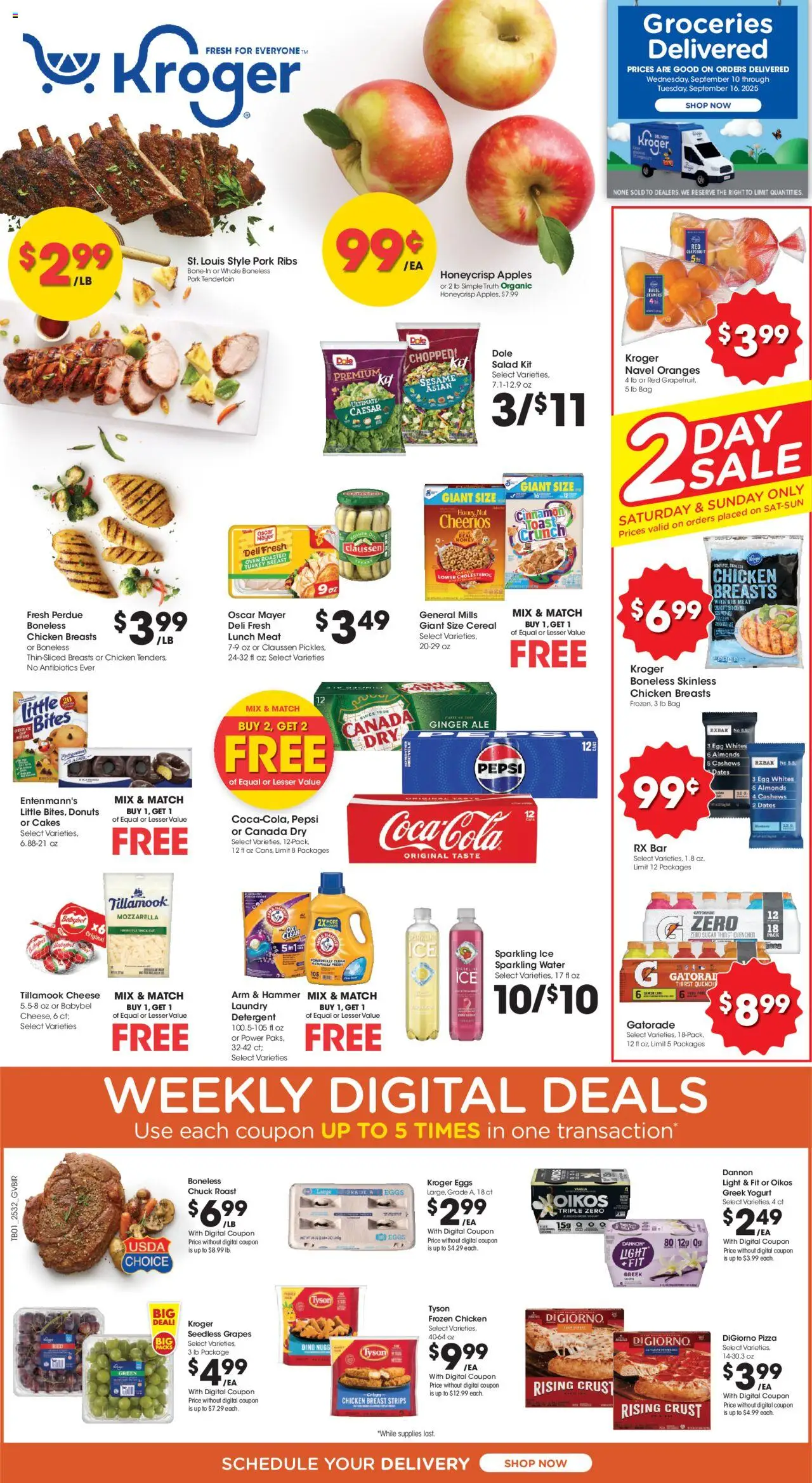 Kroger Ad - valid from 10.09.2025 | Page: 1 | Products: Salad, Sugar, Lemon, Oven