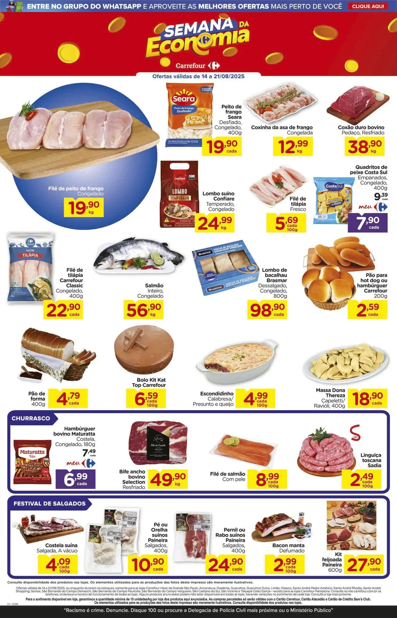 Carrefour Folheto - válido de 14.08.2025 | Página: 2 | Produtos: Salmão, Linguiça, Peixe, Peito de frango